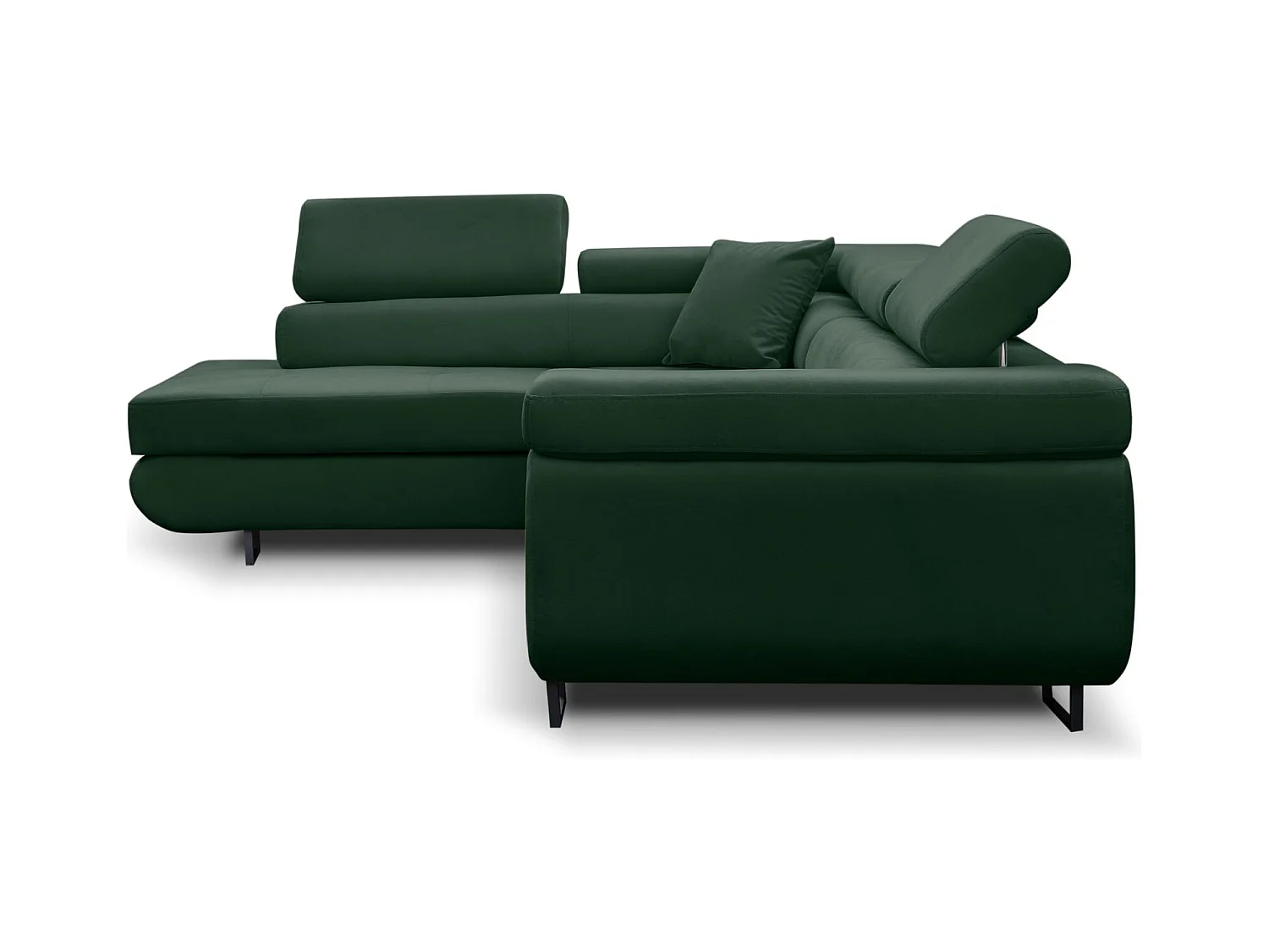 Canapé d'angle Jerry avec fonction couchage et coffre de rangement, couleur : vert, tissu velours, pouf à gauche