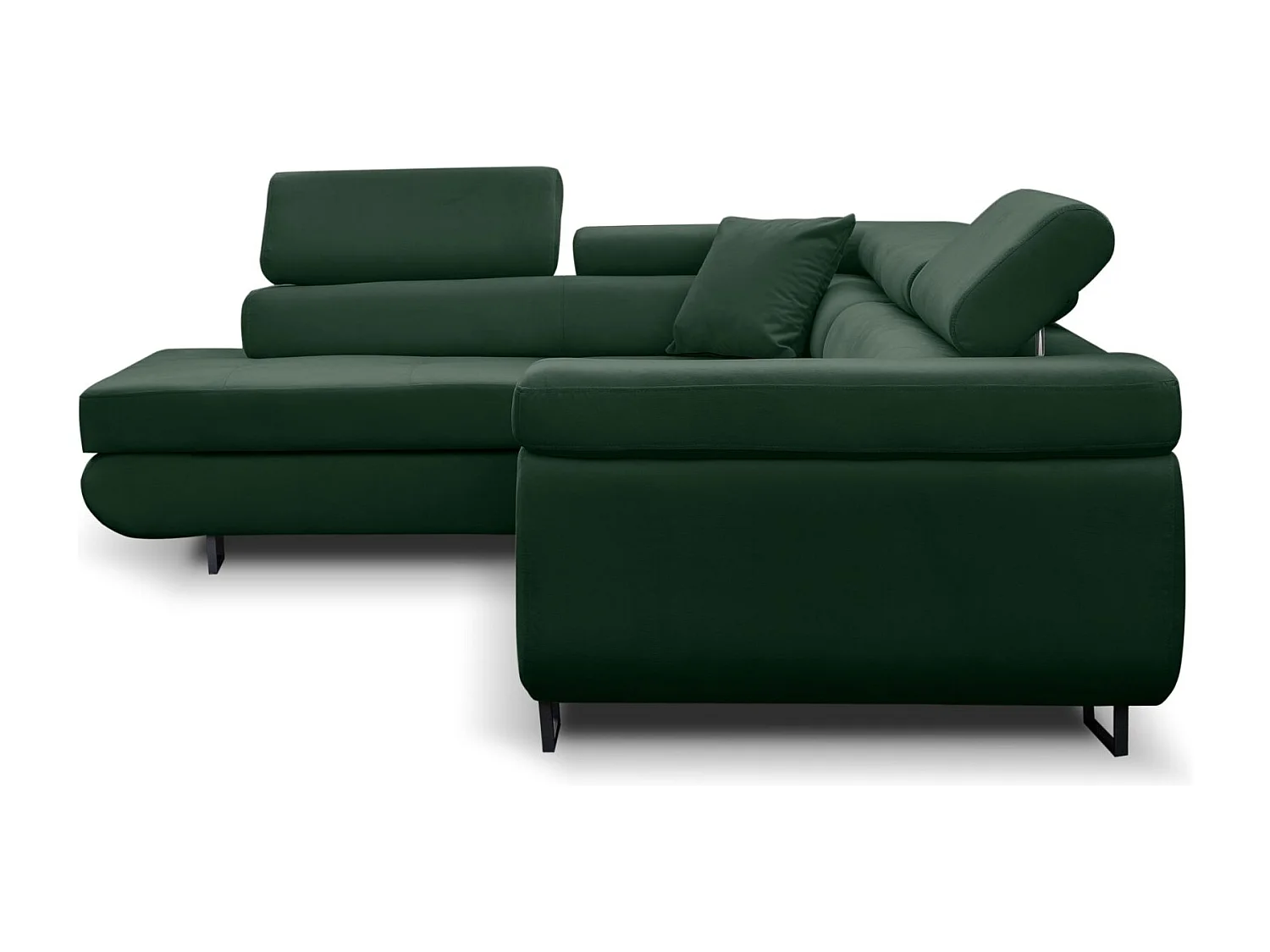 Canapé d'angle Jerry avec fonction couchage et coffre de rangement, couleur : vert, tissu velours, pouf à gauche