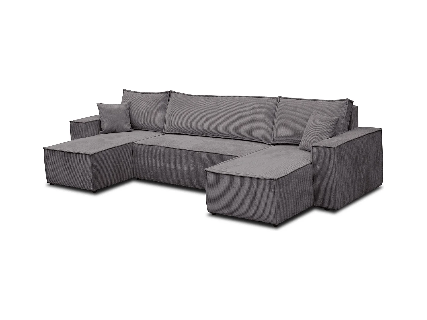 Ensemble de salon Hugo U, canapé en U avec fonction couchage et coffre de rangement, couleur : gris foncé, tissu cordé