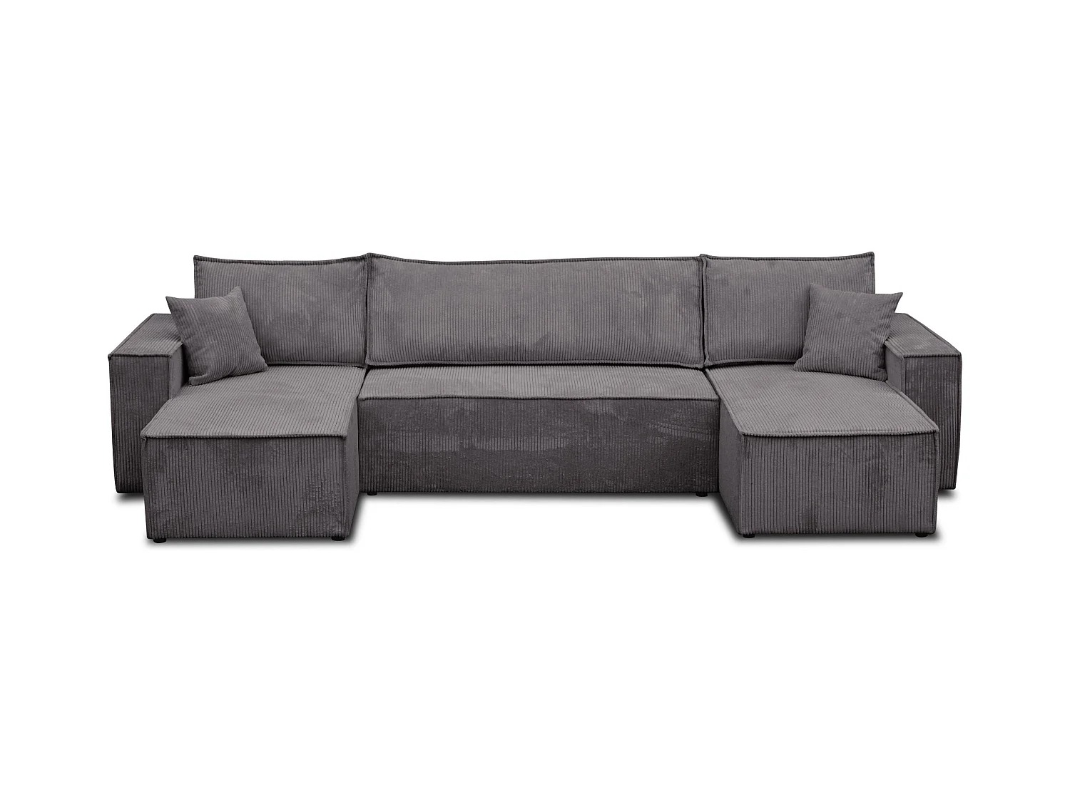 Ensemble de salon Hugo U, canapé en U avec fonction couchage et coffre de rangement, couleur : gris foncé, tissu cordé