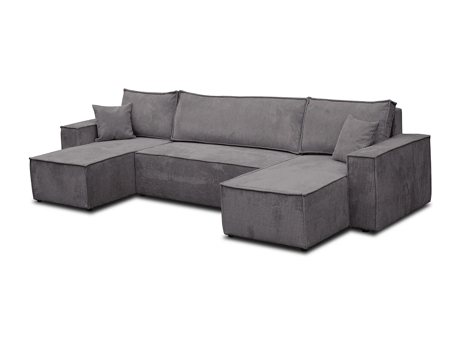 Ensemble de salon Hugo U, canapé en U avec fonction couchage et coffre de rangement, couleur : gris foncé, tissu cordé