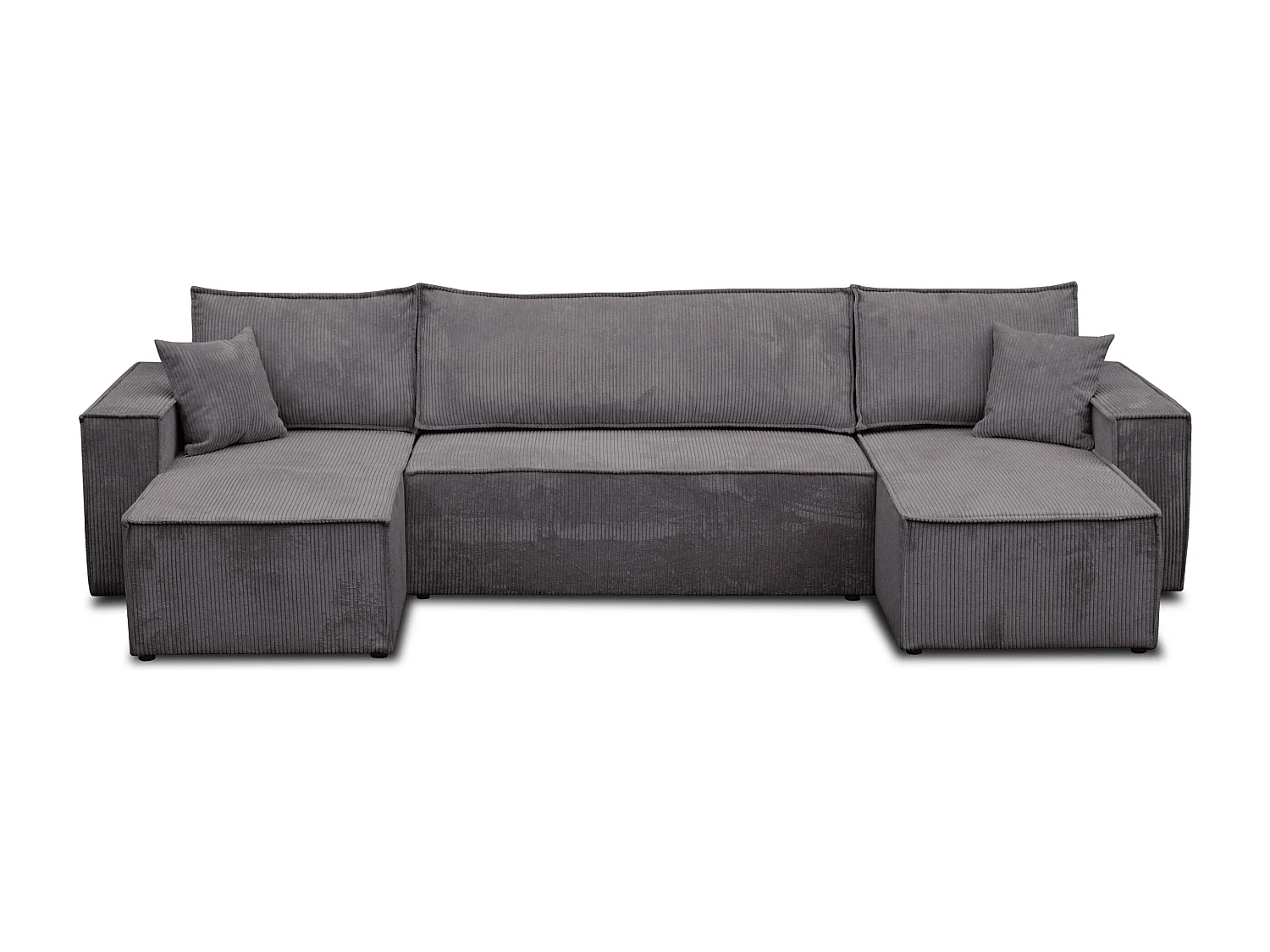 Ensemble de salon Hugo U, canapé en U avec fonction couchage et coffre de rangement, couleur : gris foncé, tissu cordé