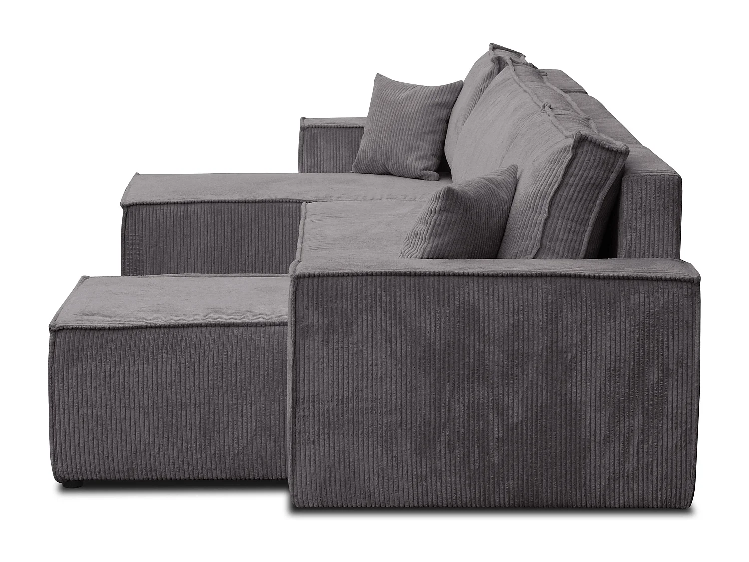 Woonlandschap Hugo U, bank in U-vorm met slaapfunctie en bedbak, kleur: donkergrijs, corduroy