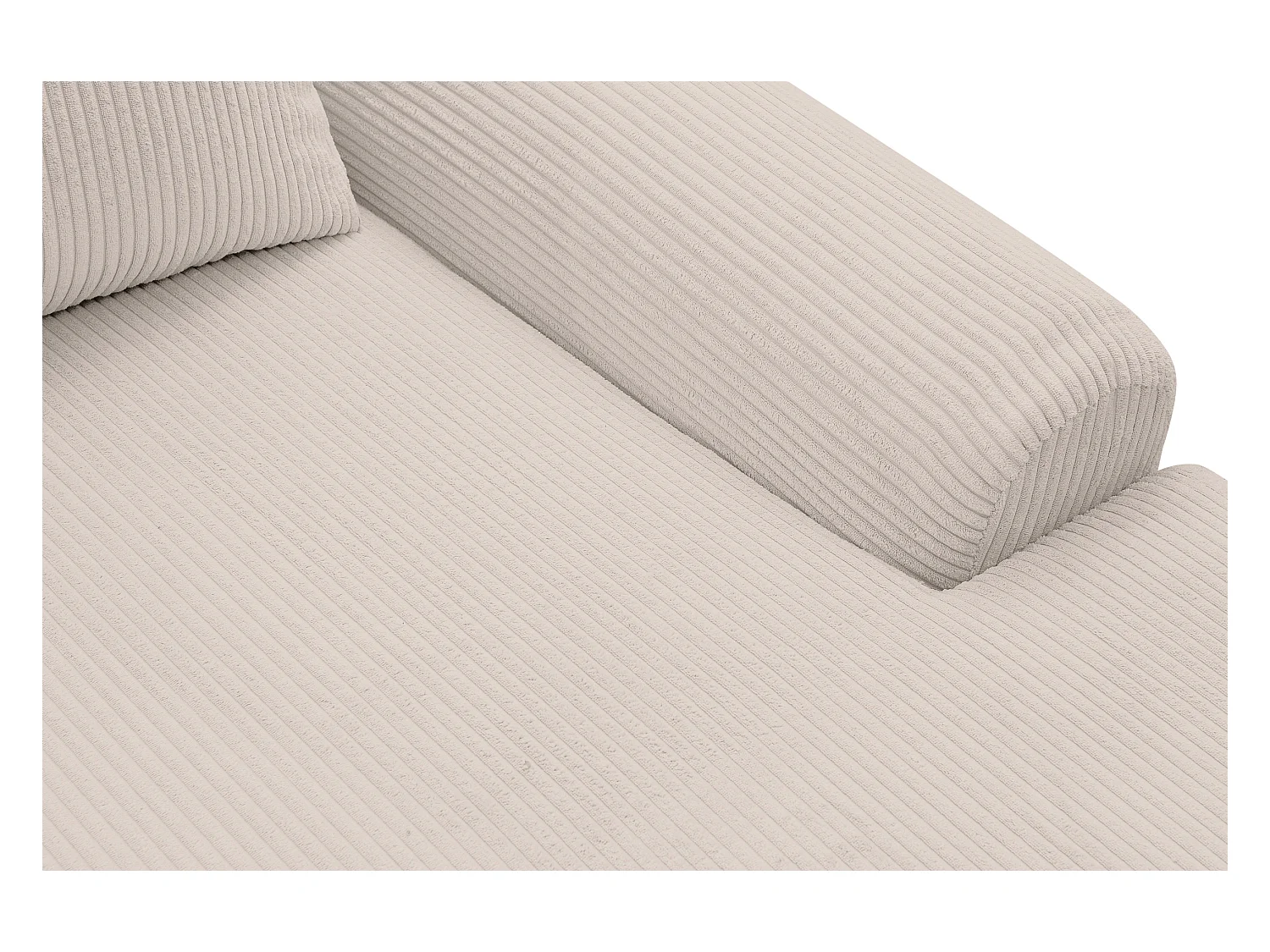 Canapé d'angle Dream Cord avec fonction couchage et coffre de rangement, couleur : beige, tissu cordé, pouf à droite