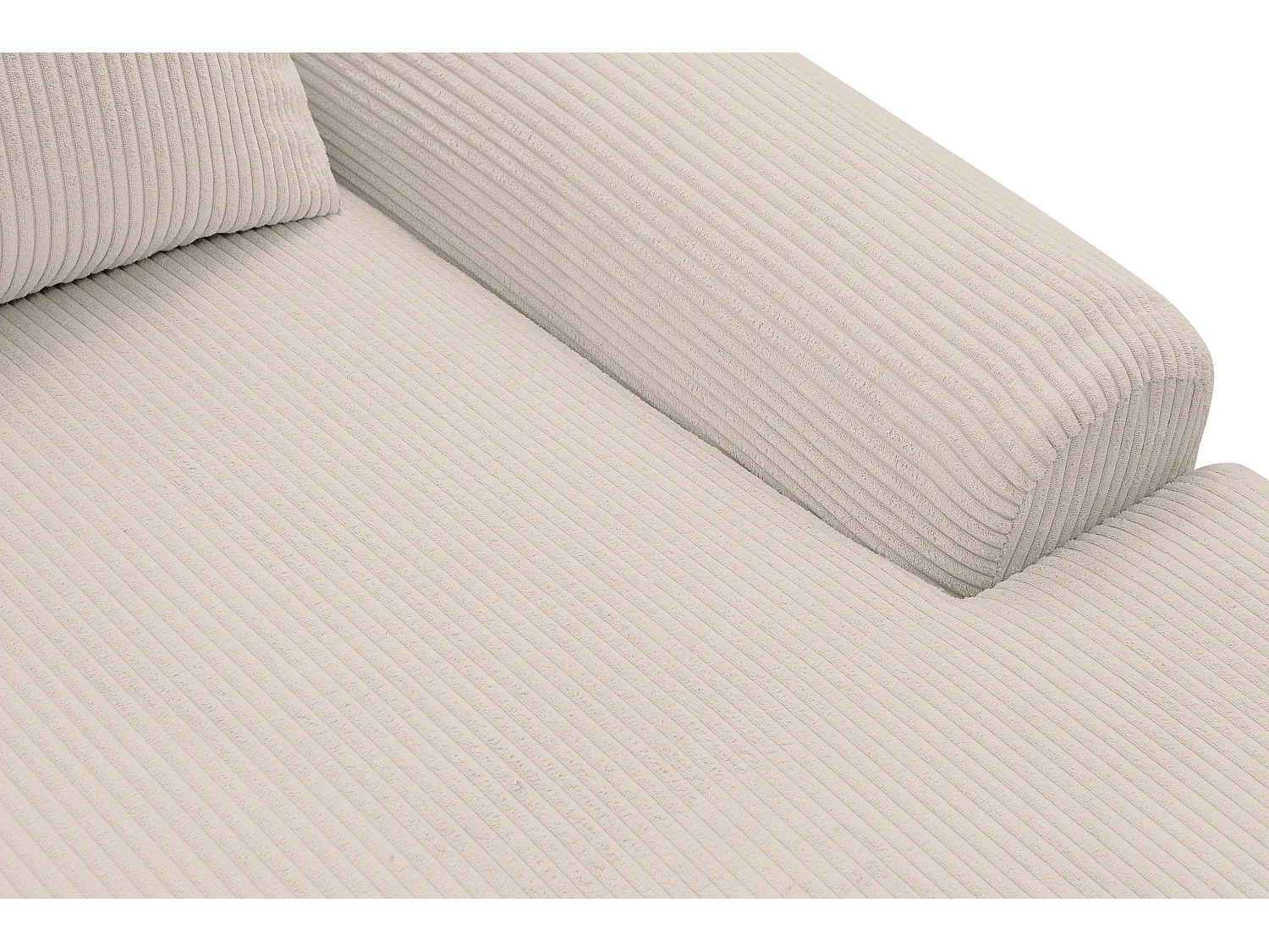 Canapé d'angle Dream Cord avec fonction couchage et coffre de rangement, couleur : beige, tissu cordé, pouf à droite