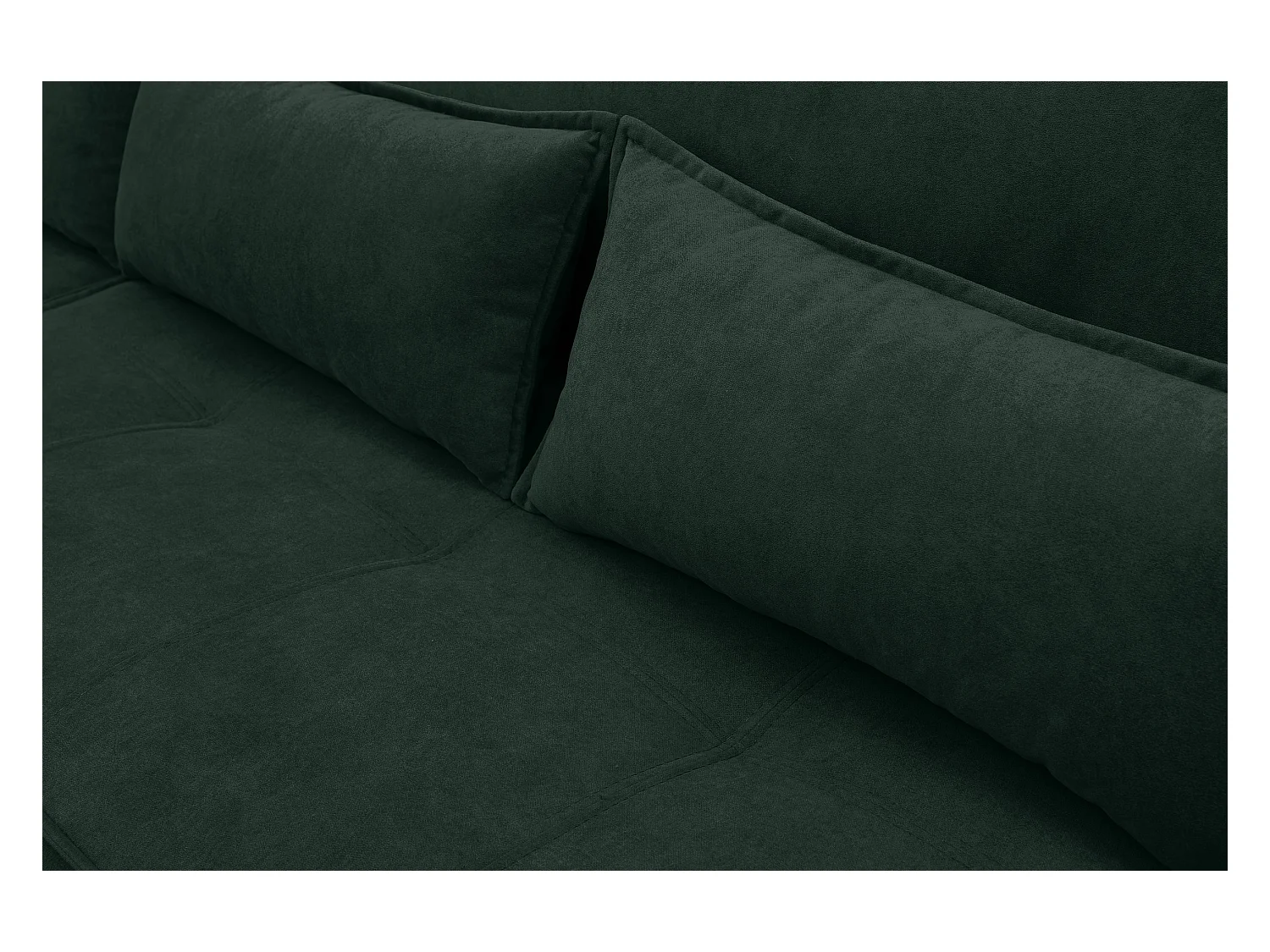 Canapé d'angle Empoli avec fonction couchage et coffre de rangement, couleur : vert, tissu velours, pouf à gauche