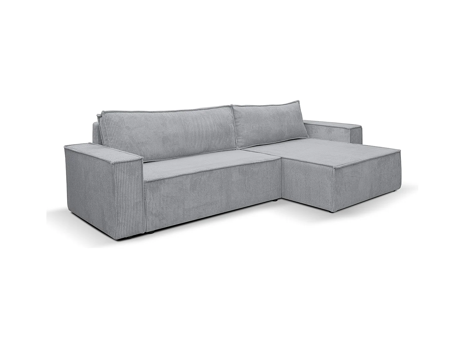 Canapé d'angle Hugo XL avec fonction couchage et coffre de rangement, couleur : gris, tissu cordé, ottomane à gauche ou à droite