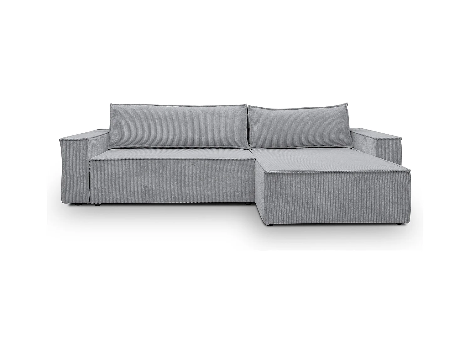 Canapé d'angle Hugo XL avec fonction couchage et coffre de rangement, couleur : gris, tissu cordé, ottomane à gauche ou à droite