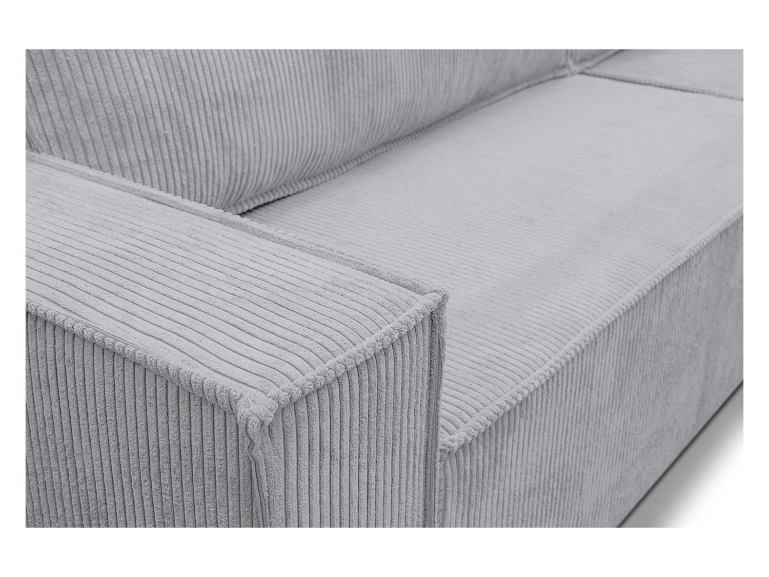 Canapé d'angle Hugo XL avec fonction couchage et coffre de rangement, couleur : gris, tissu cordé, ottomane à gauche ou à droite