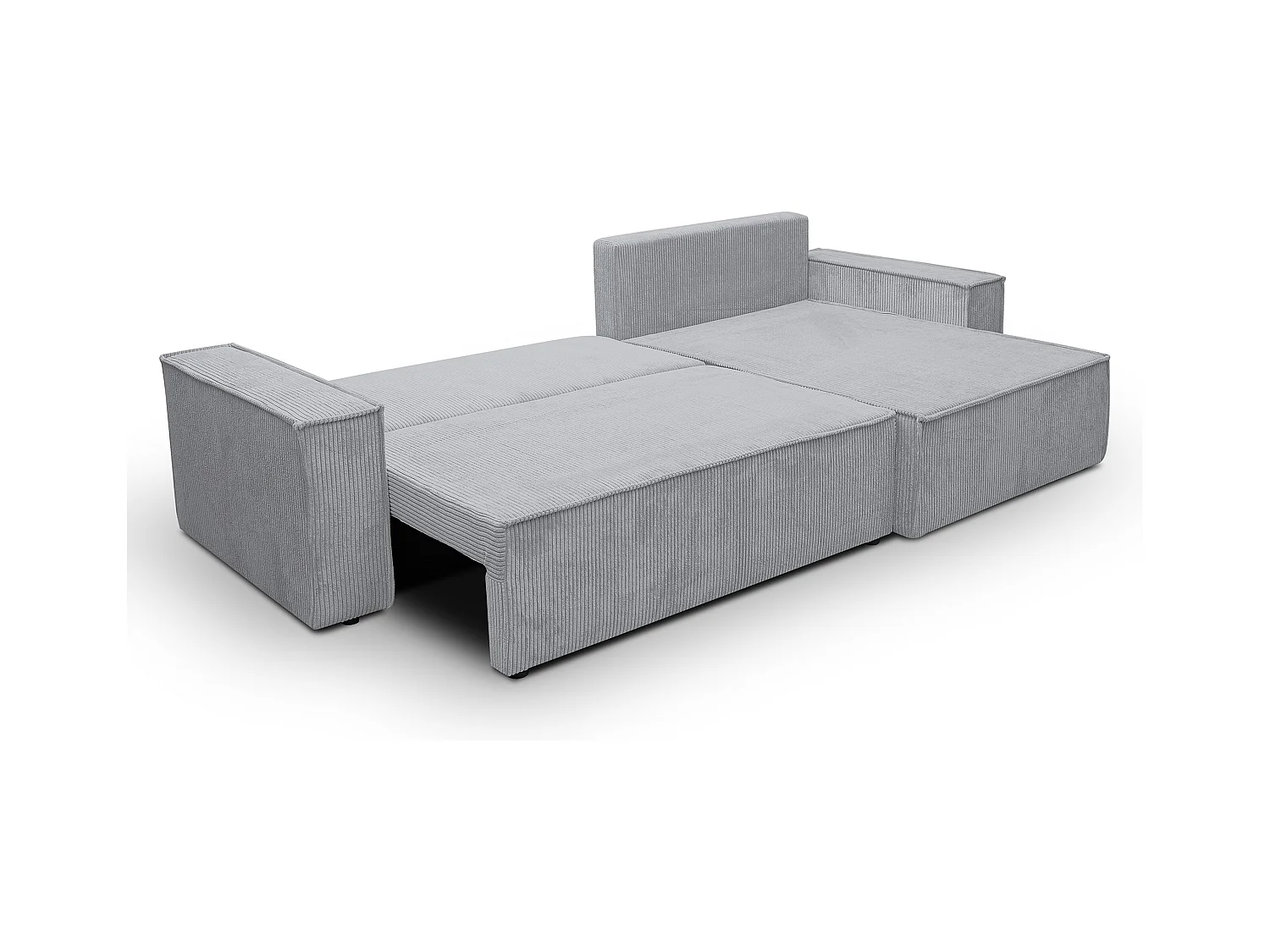 Canapé d'angle Hugo XL avec fonction couchage et coffre de rangement, couleur : gris, tissu cordé, ottomane à gauche ou à droite