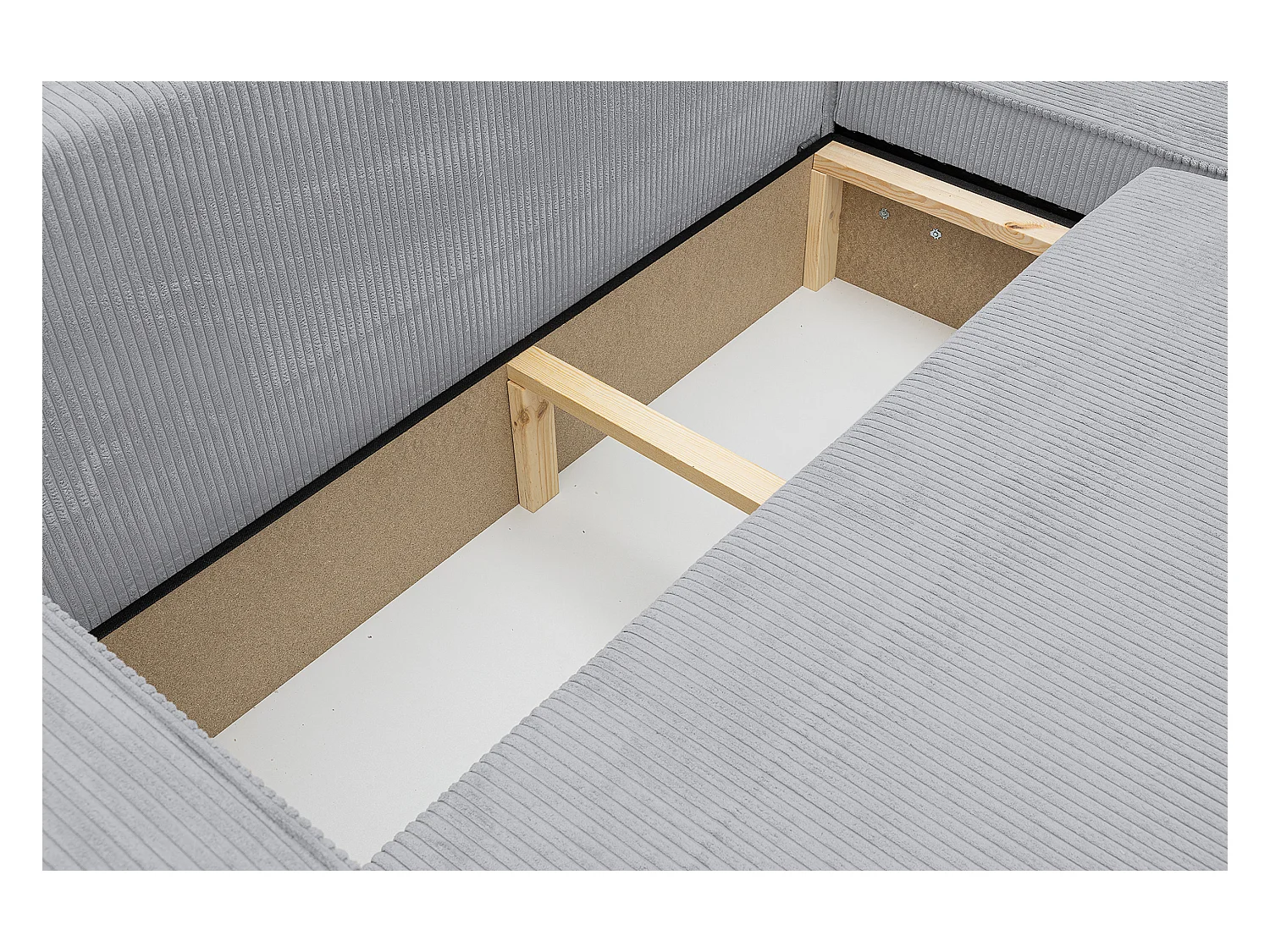 Canapé d'angle Hugo XL avec fonction couchage et coffre de rangement, couleur : gris, tissu cordé, ottomane à gauche ou à droite