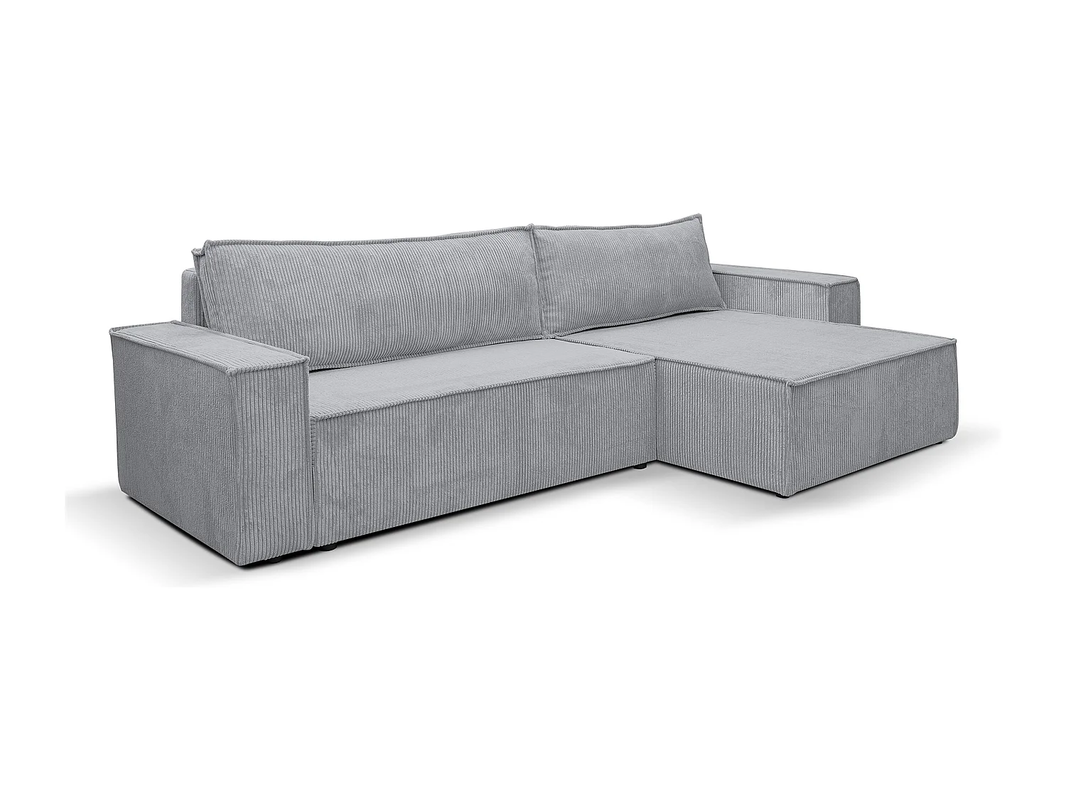 Canapé d'angle Hugo XL avec fonction couchage et coffre de rangement, couleur : gris, tissu cordé, ottomane à gauche ou à droite