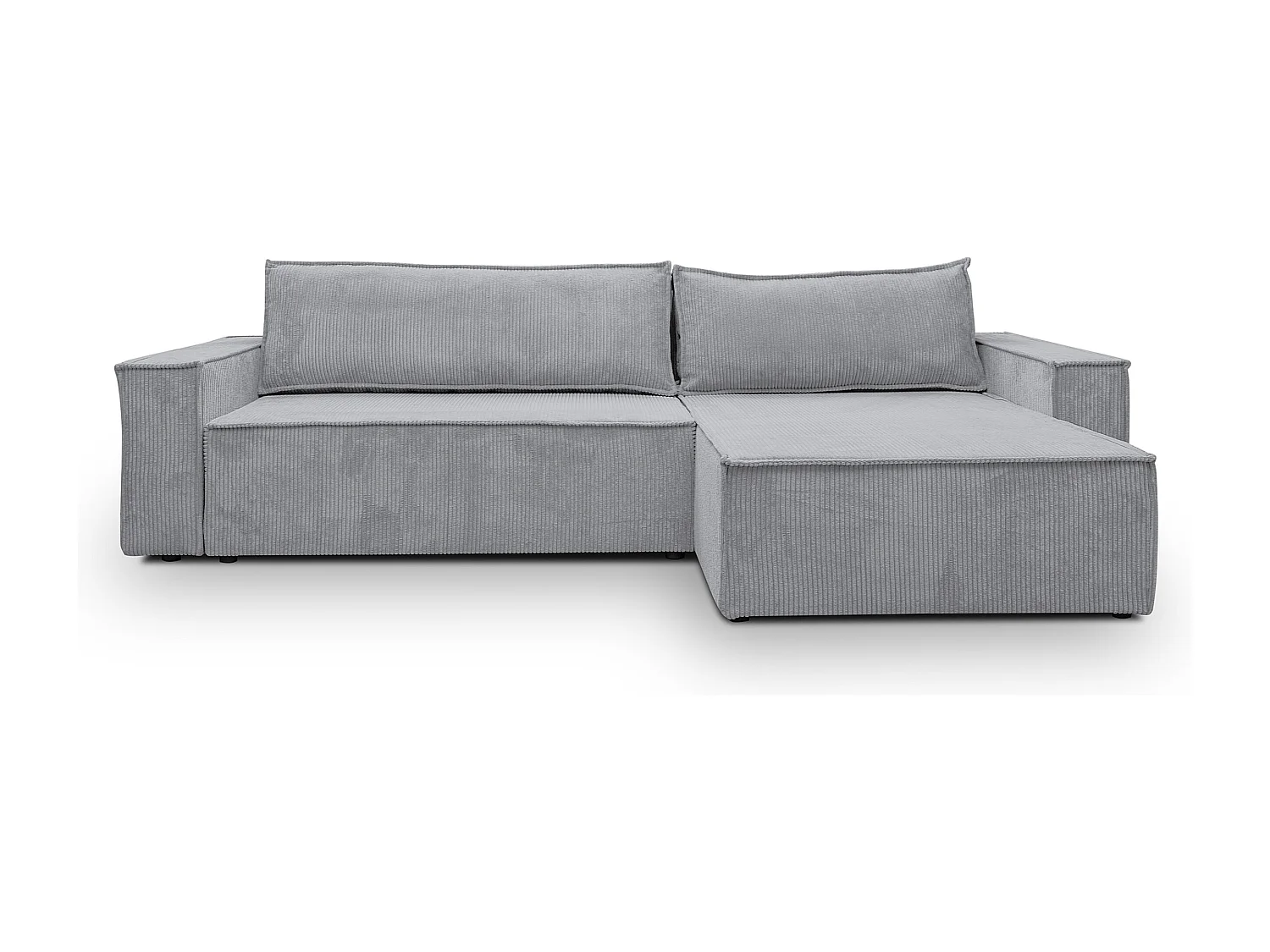 Canapé d'angle Hugo XL avec fonction couchage et coffre de rangement, couleur : gris, tissu cordé, ottomane à gauche ou à droite