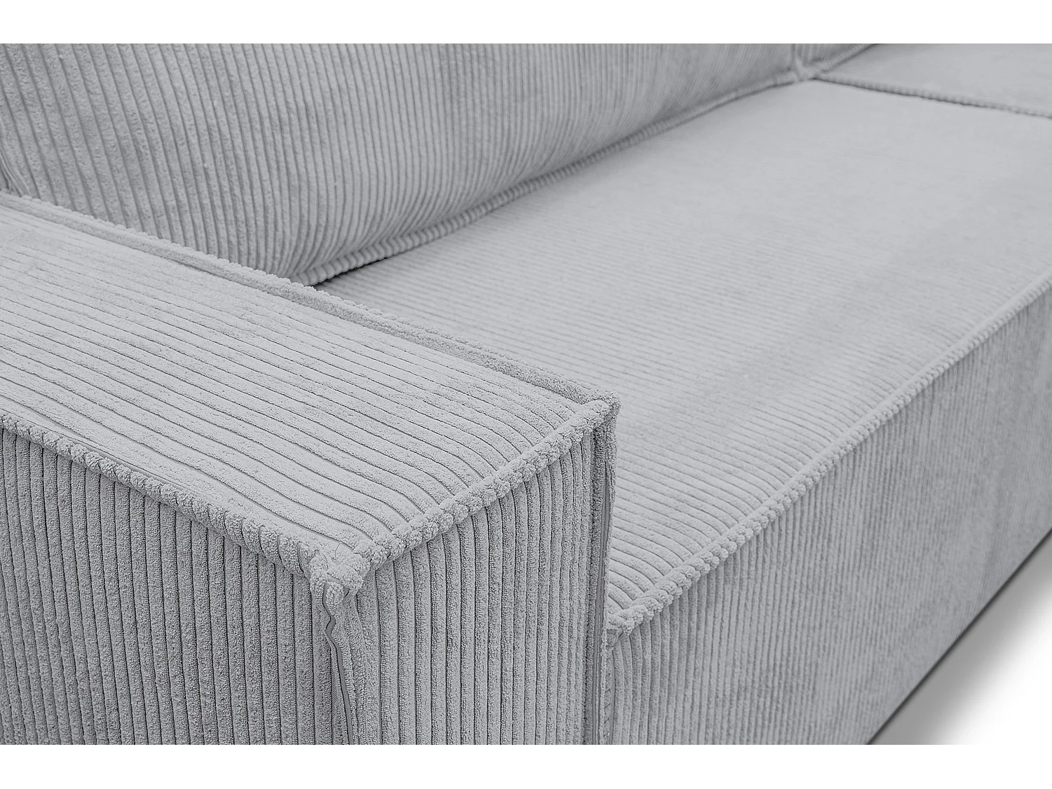 Canapé d'angle Hugo XL avec fonction couchage et coffre de rangement, couleur : gris, tissu cordé, ottomane à gauche ou à droite