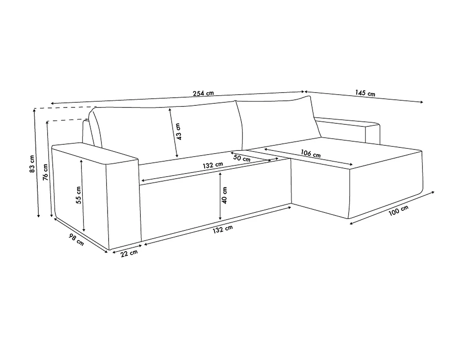 Canapé d'angle Hugo XL avec fonction couchage et coffre de rangement, couleur : gris, tissu cordé, ottomane à gauche ou à droite