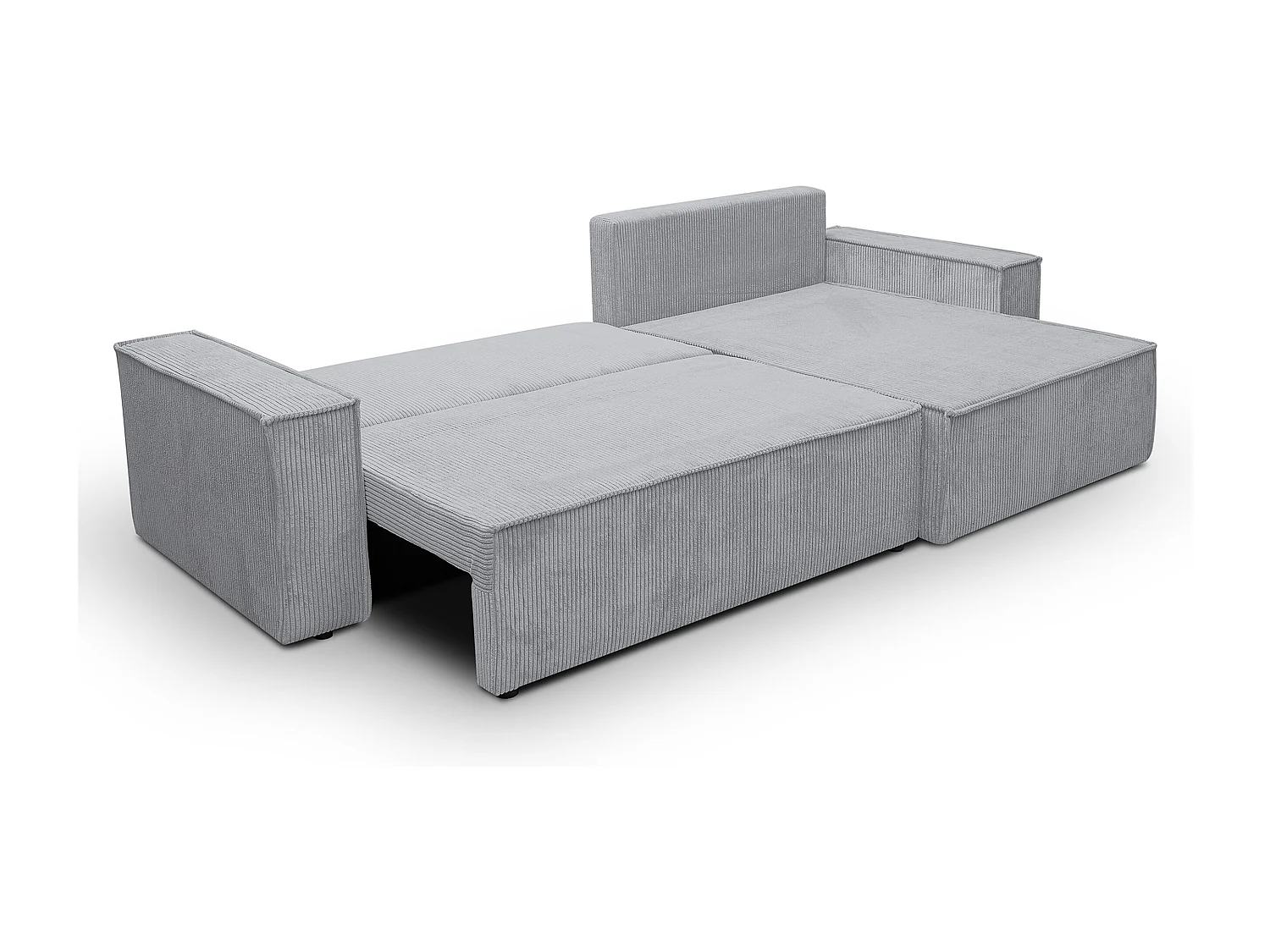 Canapé d'angle Hugo XL avec fonction couchage et coffre de rangement, couleur : gris, tissu cordé, ottomane à gauche ou à droite