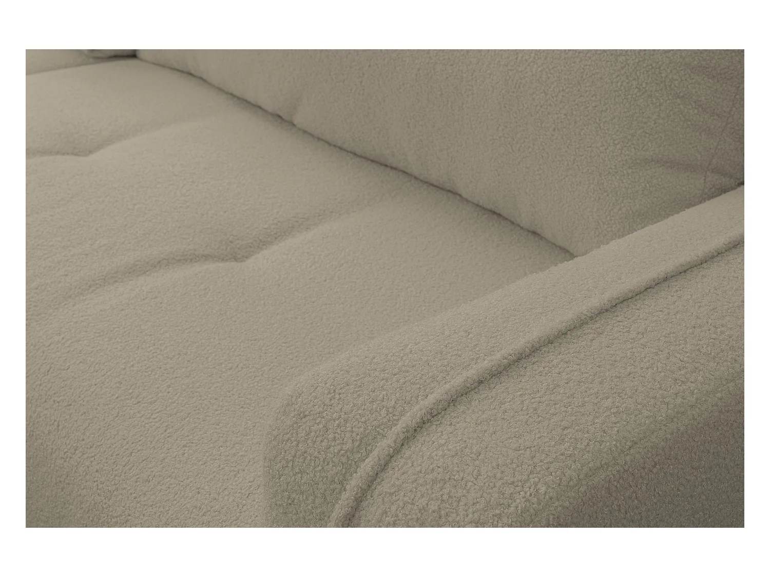 Canapé d'angle Cloud avec fonction couchage et coffre de rangement, couleur : marron clair, tissu bouclé, pouf universel