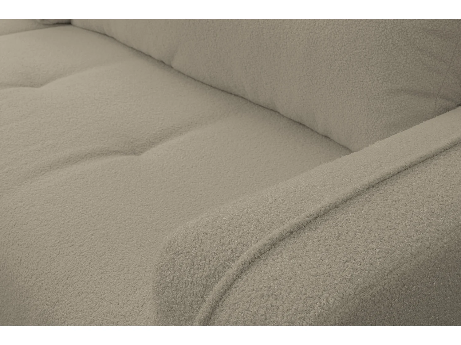 Canapé d'angle Cloud avec fonction couchage et coffre de rangement, couleur : marron clair, tissu bouclé, pouf universel