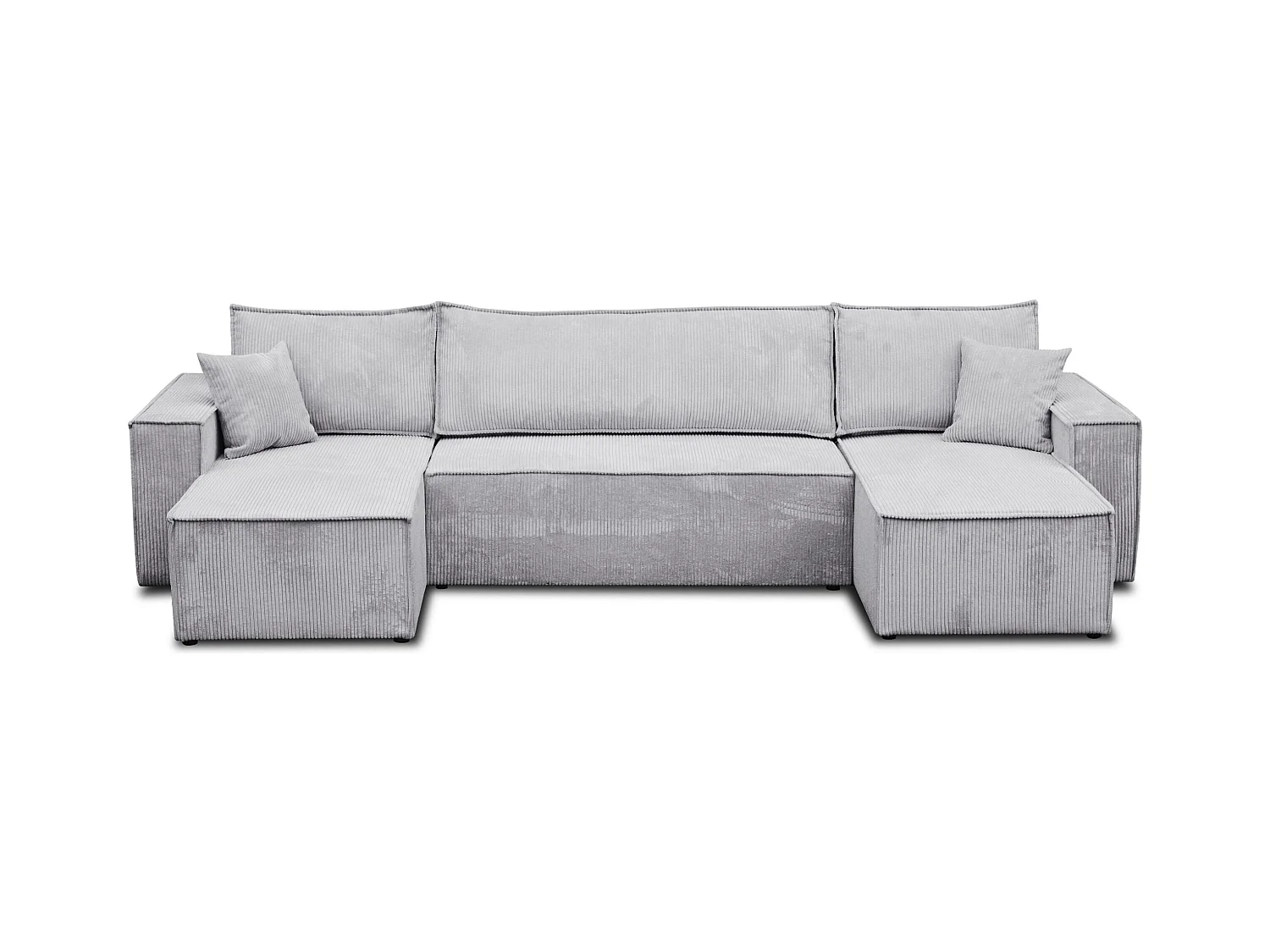 Ensemble de salon Hugo U, canapé en U avec fonction couchage et coffre de rangement, couleur : gris clair, tissu cordé