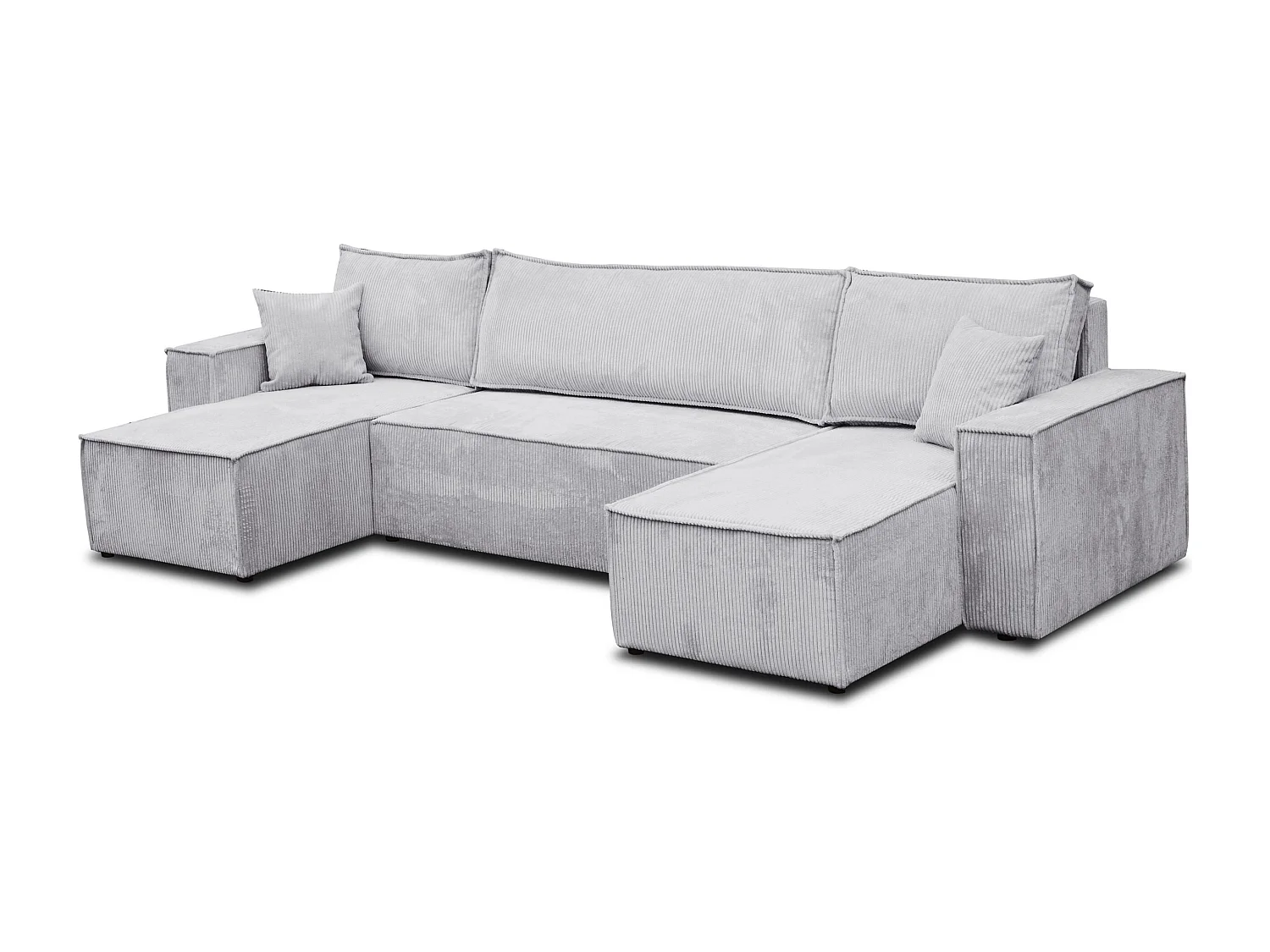 Ensemble de salon Hugo U, canapé en U avec fonction couchage et coffre de rangement, couleur : gris clair, tissu cordé