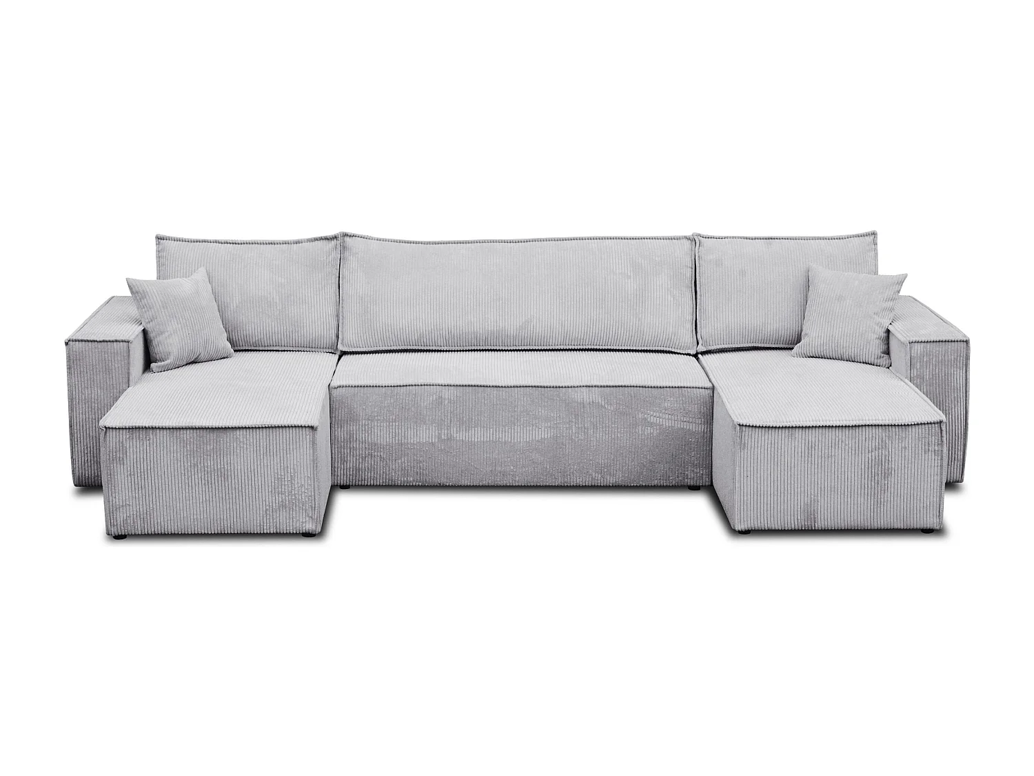 Ensemble de salon Hugo U, canapé en U avec fonction couchage et coffre de rangement, couleur : gris clair, tissu cordé