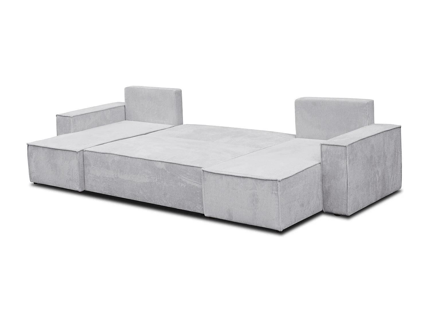 Ensemble de salon Hugo U, canapé en U avec fonction couchage et coffre de rangement, couleur : gris clair, tissu cordé