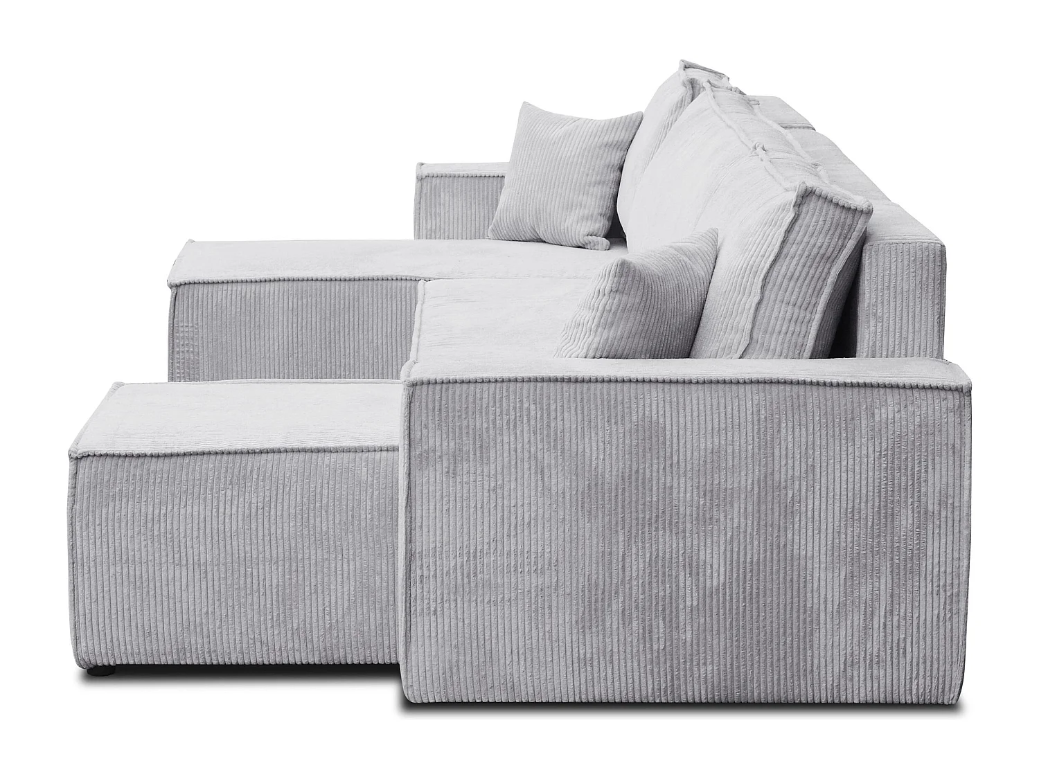 Ensemble de salon Hugo U, canapé en U avec fonction couchage et coffre de rangement, couleur : gris clair, tissu cordé