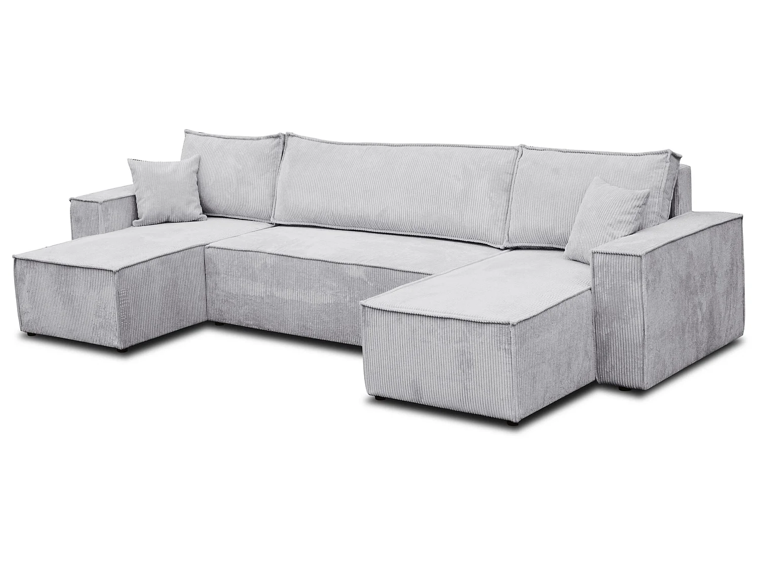 Ensemble de salon Hugo U, canapé en U avec fonction couchage et coffre de rangement, couleur : gris clair, tissu cordé
