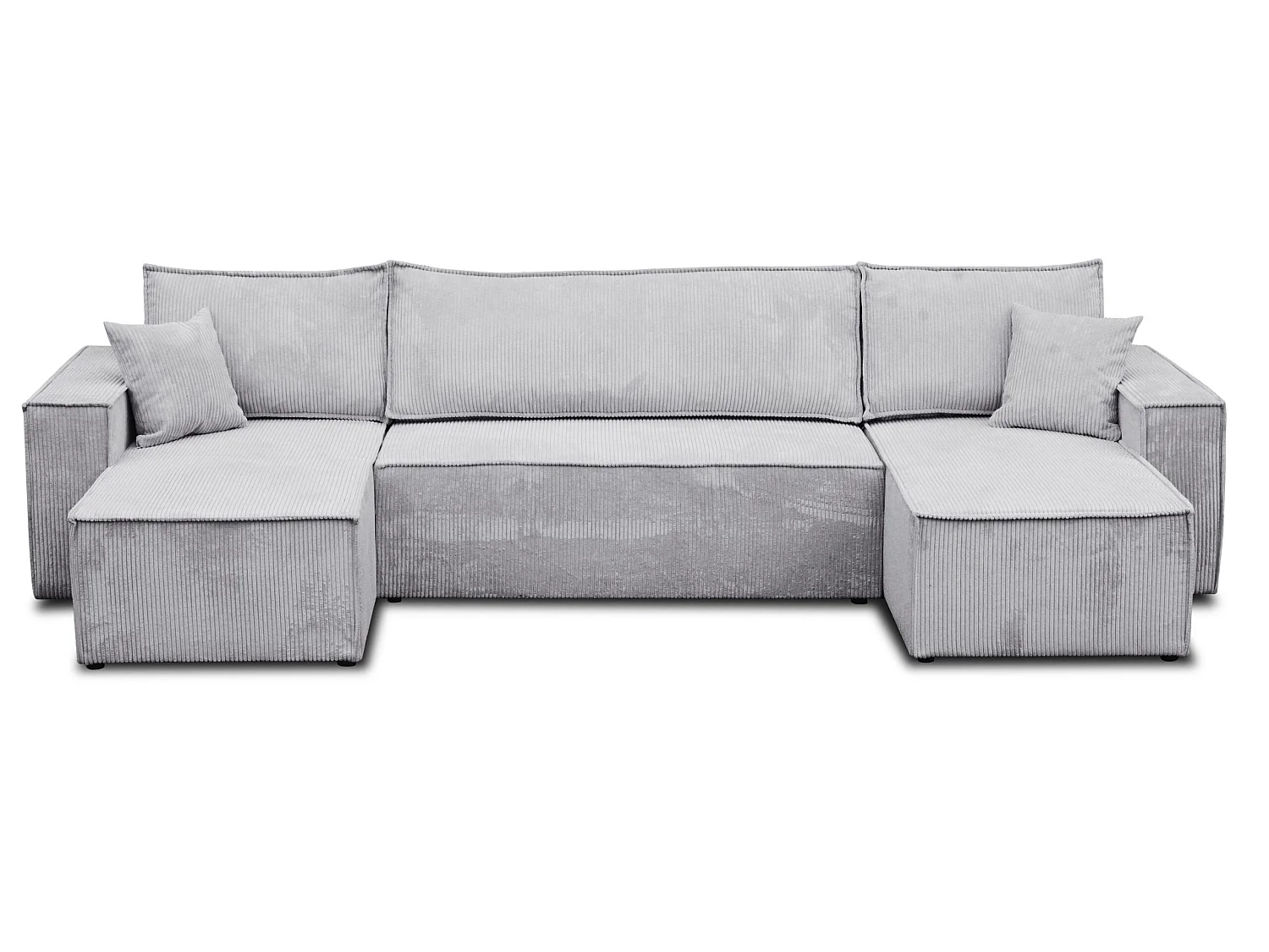 Ensemble de salon Hugo U, canapé en U avec fonction couchage et coffre de rangement, couleur : gris clair, tissu cordé