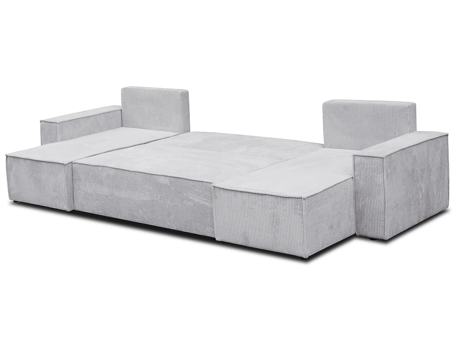 Ensemble de salon Hugo U, canapé en U avec fonction couchage et coffre de rangement, couleur : gris clair, tissu cordé