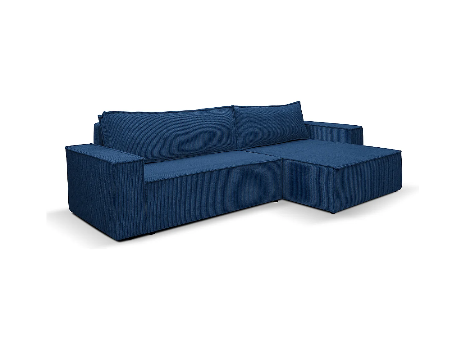 Canapé d'angle Hugo XL avec fonction couchage et coffre de rangement, couleur : bleu, tissu cordé, ottomane à gauche ou à droite