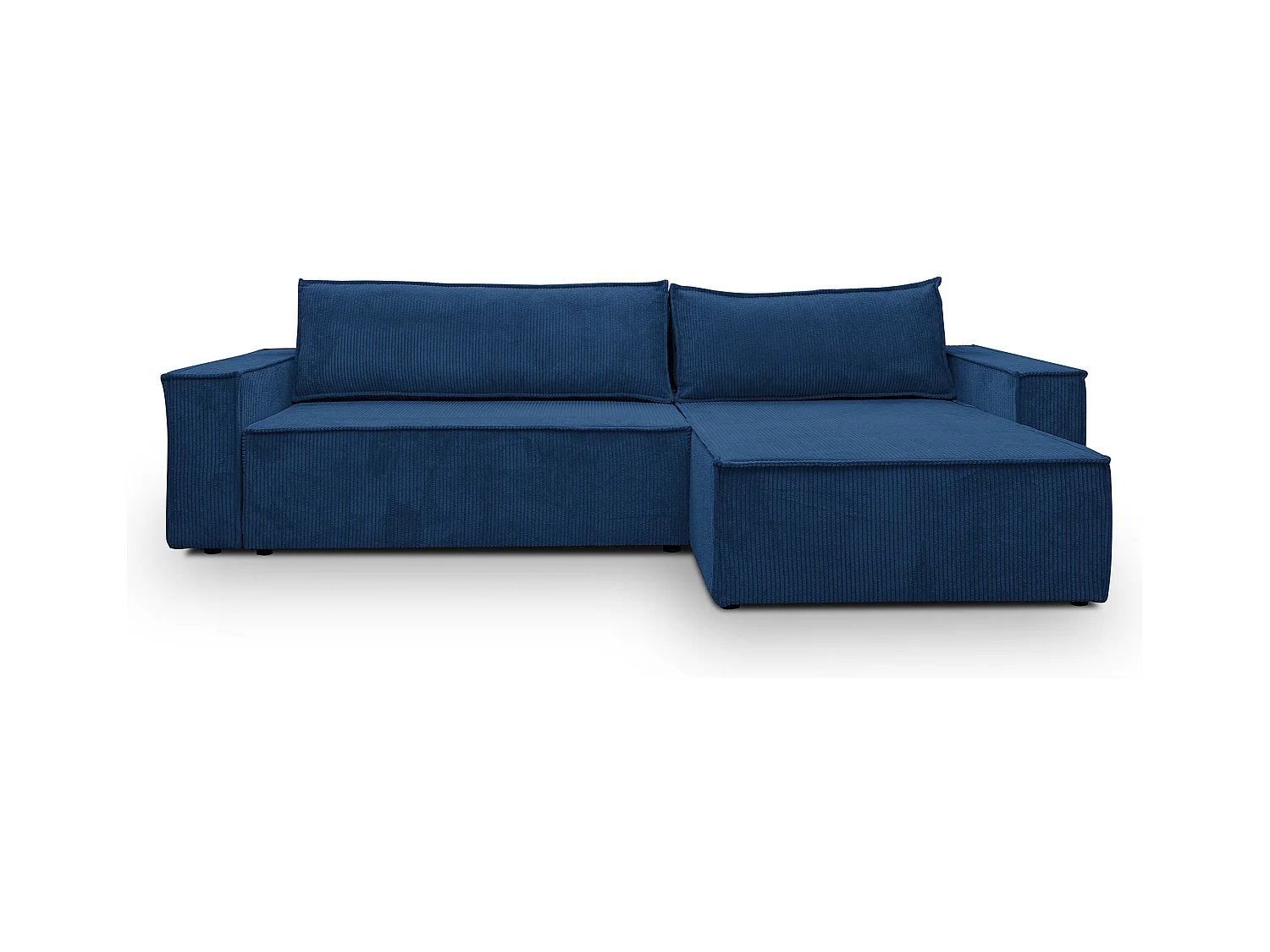 Canapé d'angle Hugo XL avec fonction couchage et coffre de rangement, couleur : bleu, tissu cordé, ottomane à gauche ou à droite