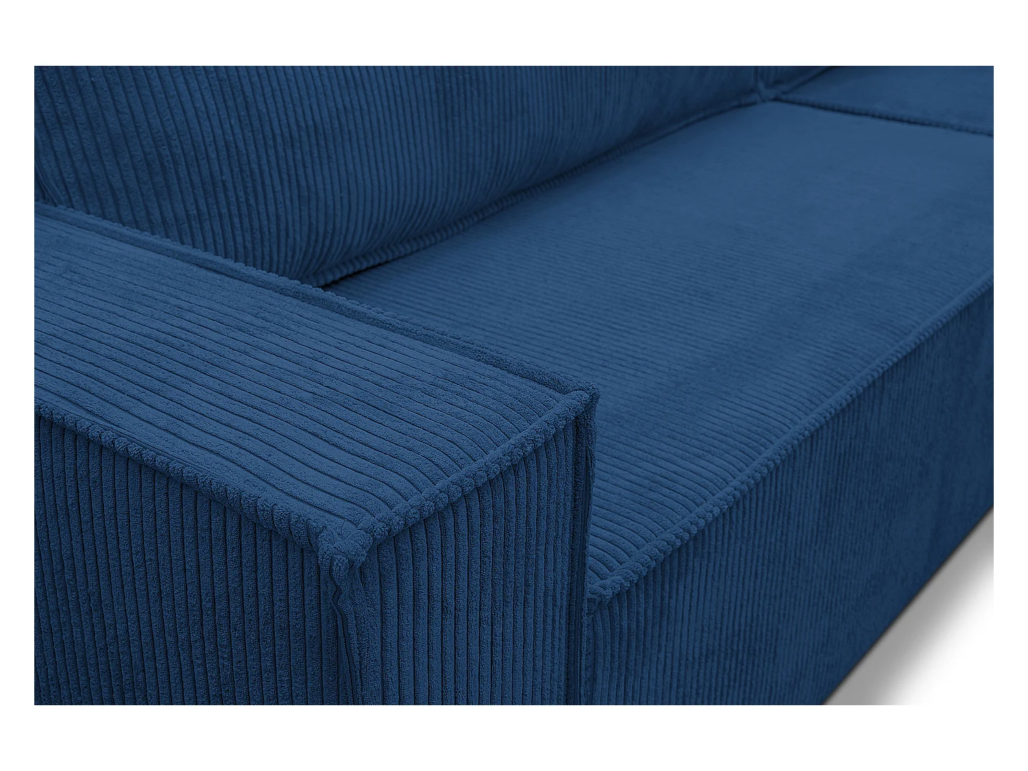 Canapé d'angle Hugo XL avec fonction couchage et coffre de rangement, couleur : bleu, tissu cordé, ottomane à gauche ou à droite