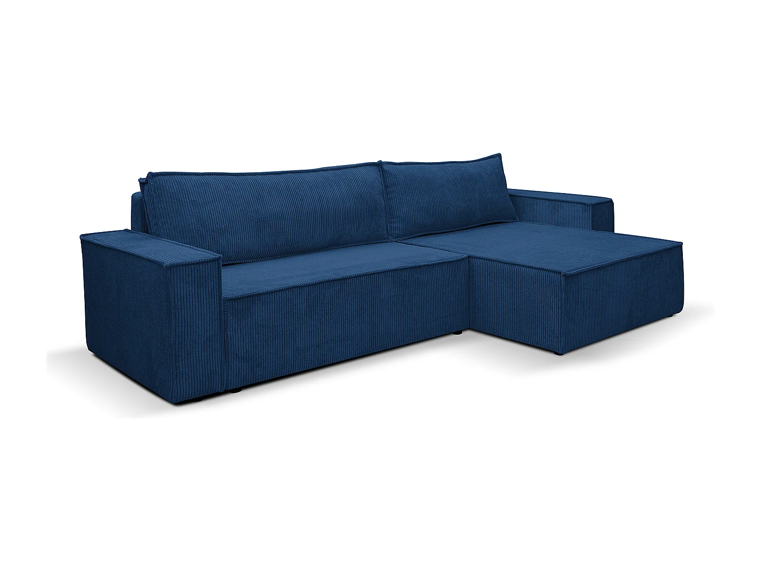 Canapé d'angle Hugo XL avec fonction couchage et coffre de rangement, couleur : bleu, tissu cordé, ottomane à gauche ou à droite