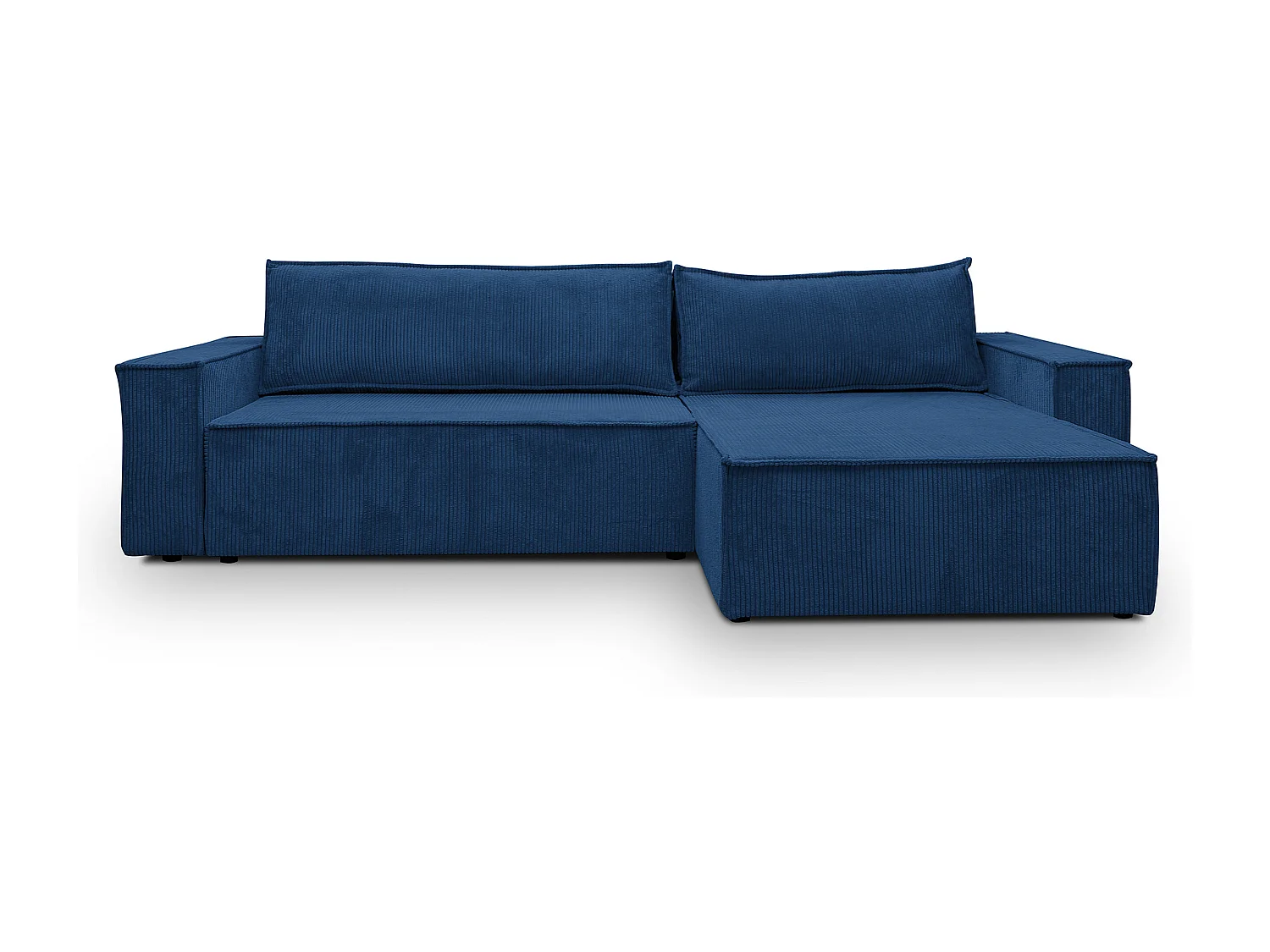 Canapé d'angle Hugo XL avec fonction couchage et coffre de rangement, couleur : bleu, tissu cordé, ottomane à gauche ou à droite
