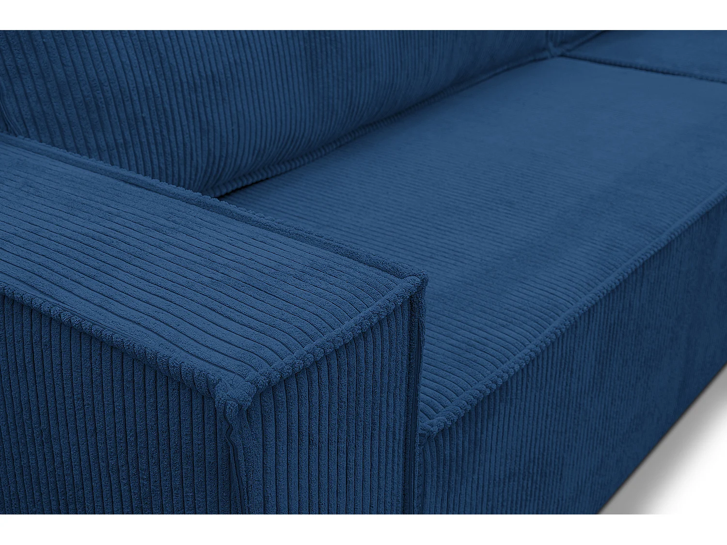 Canapé d'angle Hugo XL avec fonction couchage et coffre de rangement, couleur : bleu, tissu cordé, ottomane à gauche ou à droite