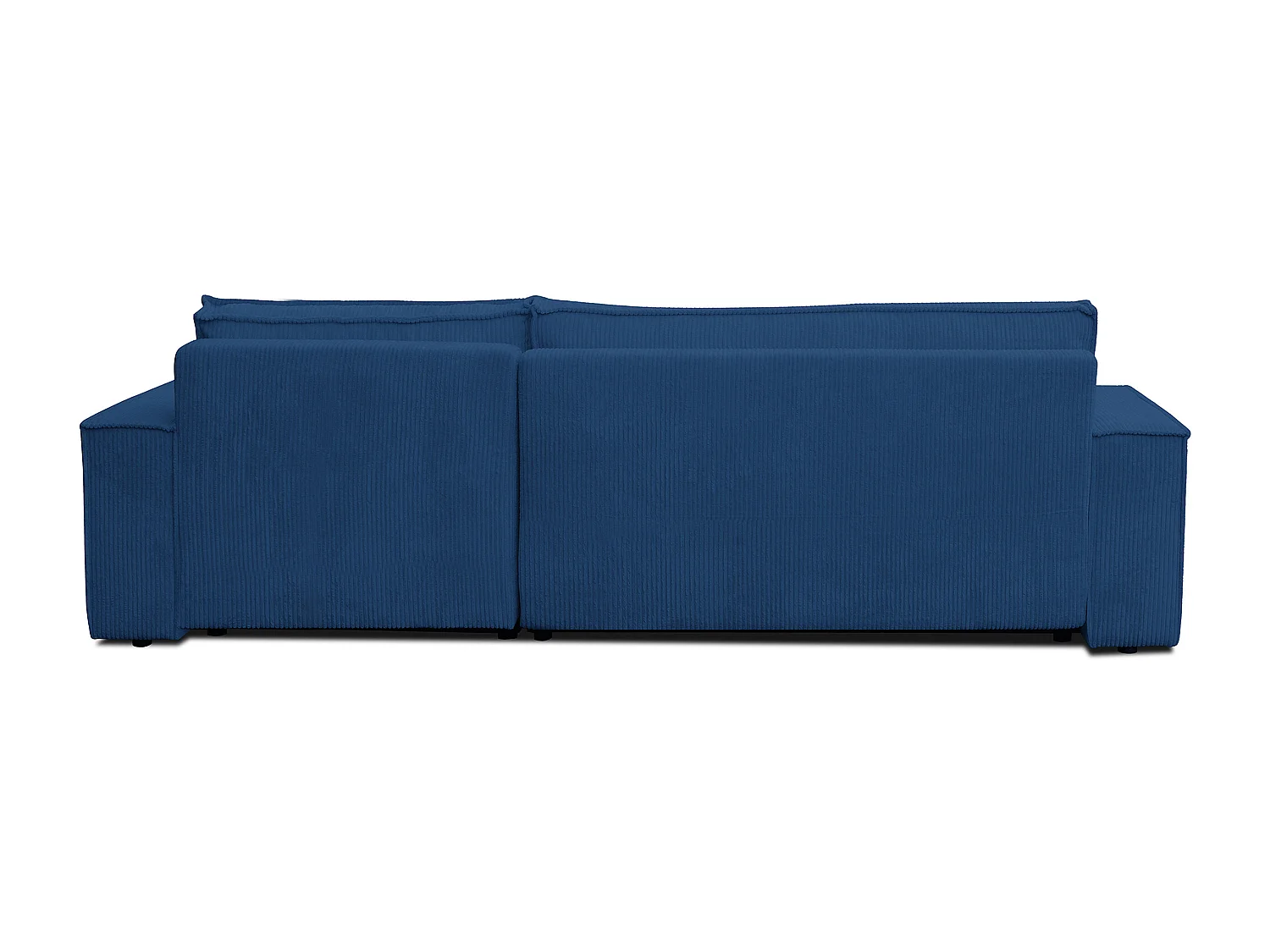 Canapé d'angle Hugo XL avec fonction couchage et coffre de rangement, couleur : bleu, tissu cordé, ottomane à gauche ou à droite