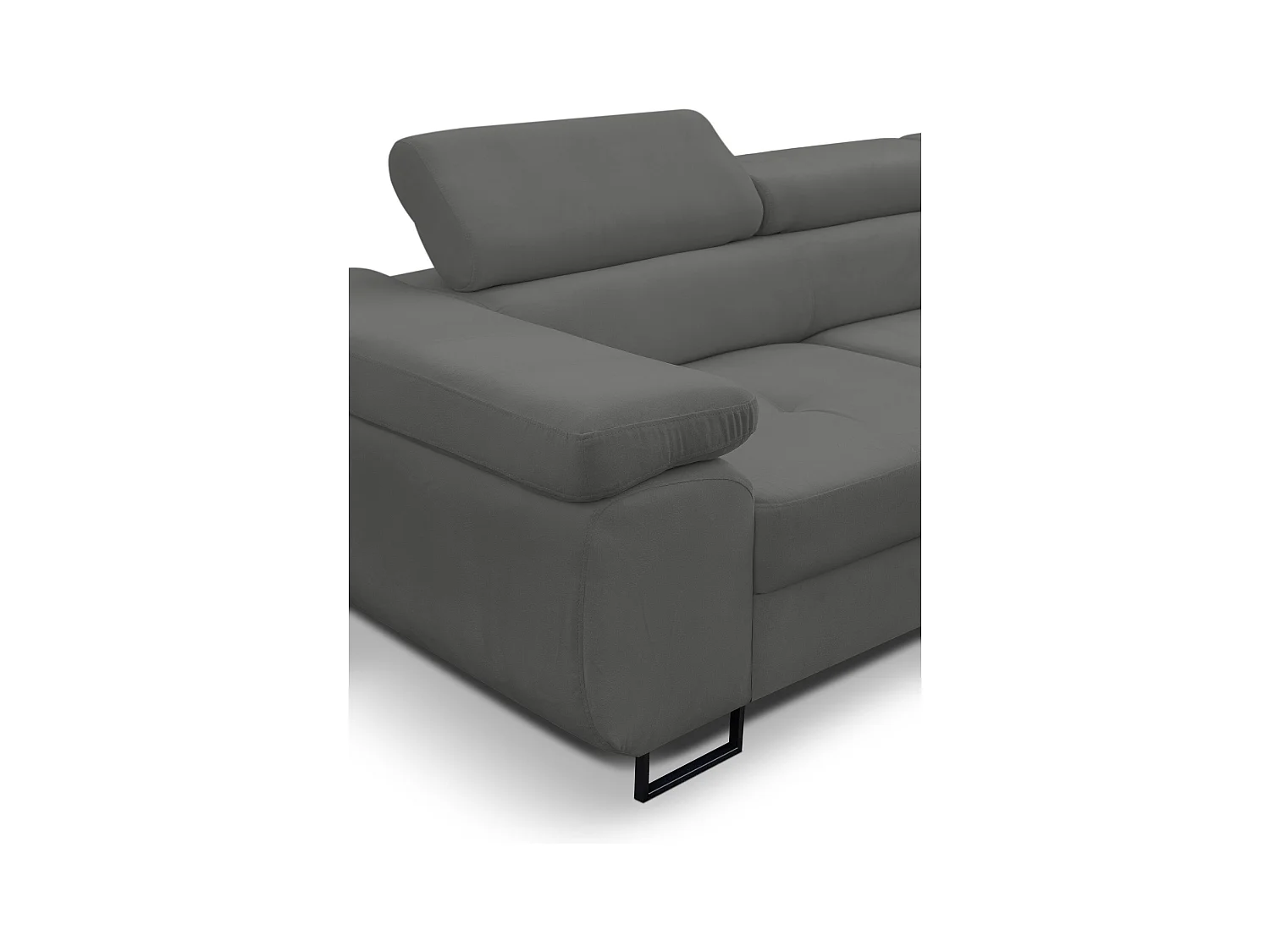 Canapé d'angle Jerry avec fonction couchage et coffre de rangement, couleur : gris, tissu velours, pouf à droite