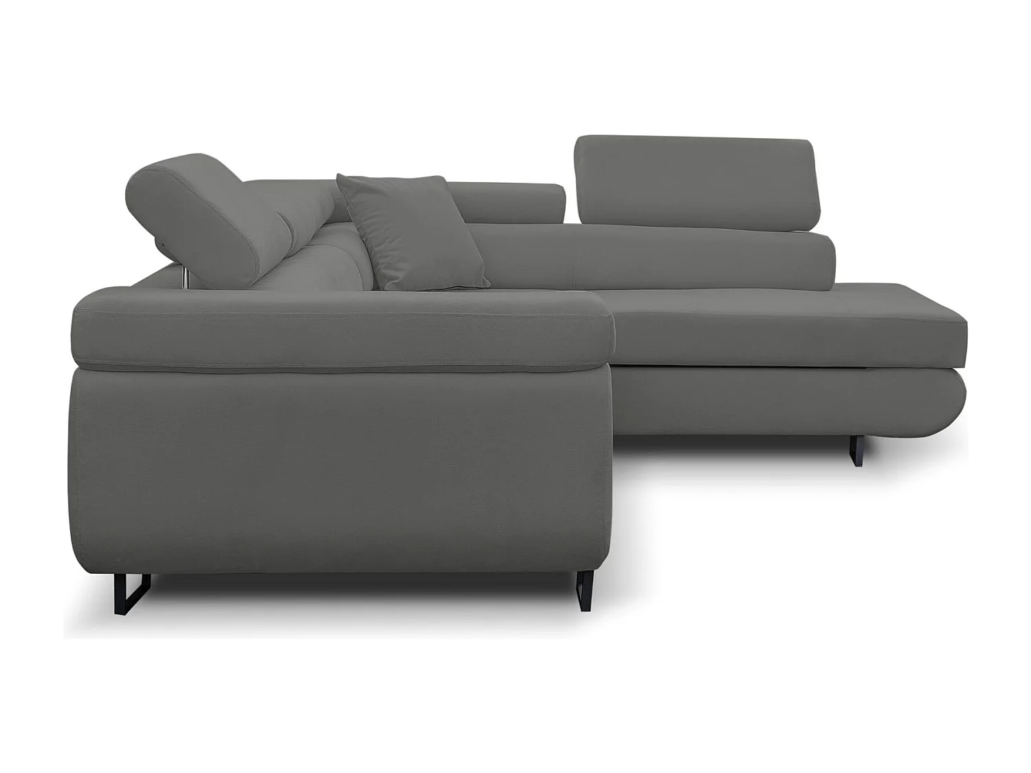 Canapé d'angle Jerry avec fonction couchage et coffre de rangement, couleur : gris, tissu velours, pouf à droite