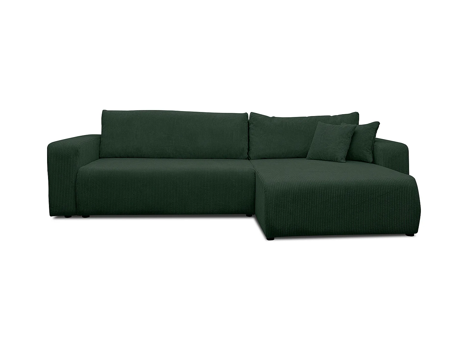 Canapé d'angle Luna XL avec fonction de couchage et coffre de rangement, couleur : vert, tissu velours côtelé, pouf à gauche ou à droite