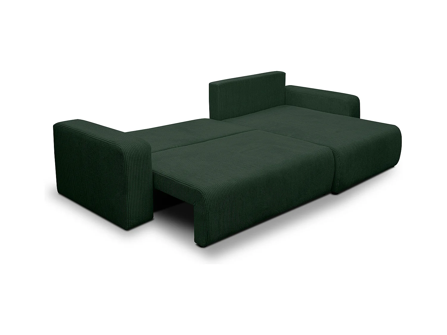 Canapé d'angle Luna XL avec fonction de couchage et coffre de rangement, couleur : vert, tissu velours côtelé, pouf à gauche ou à droite