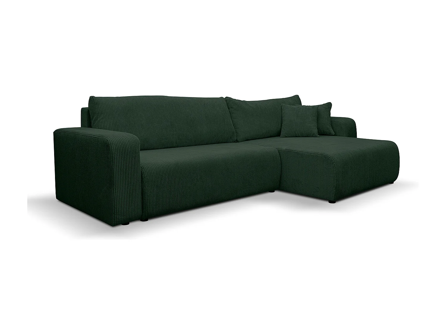 Canapé d'angle Luna XL avec fonction de couchage et coffre de rangement, couleur : vert, tissu velours côtelé, pouf à gauche ou à droite