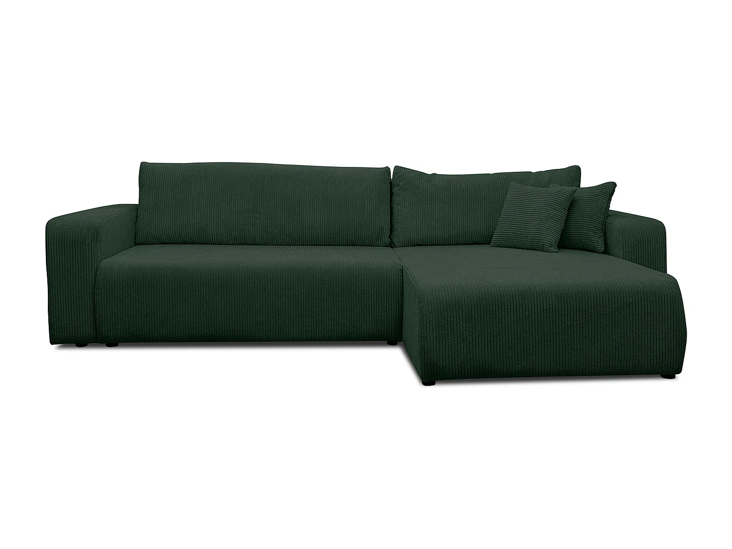 Canapé d'angle Luna XL avec fonction de couchage et coffre de rangement, couleur : vert, tissu velours côtelé, pouf à gauche ou à droite