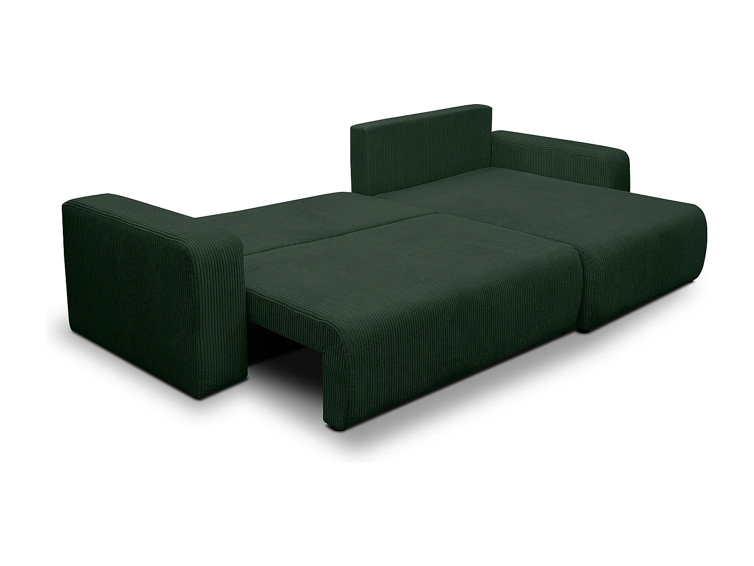Canapé d'angle Luna XL avec fonction de couchage et coffre de rangement, couleur : vert, tissu velours côtelé, pouf à gauche ou à droite