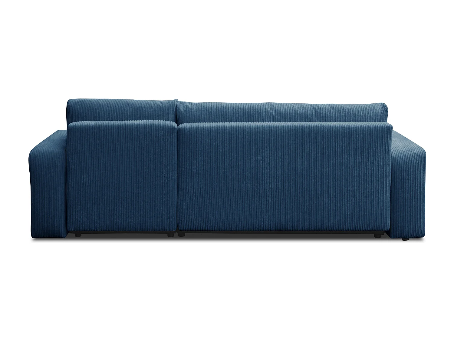 Canapé d'angle Luna L avec fonction couchage et coffre de rangement, couleur : bleu, tissu cordé, pouf universel