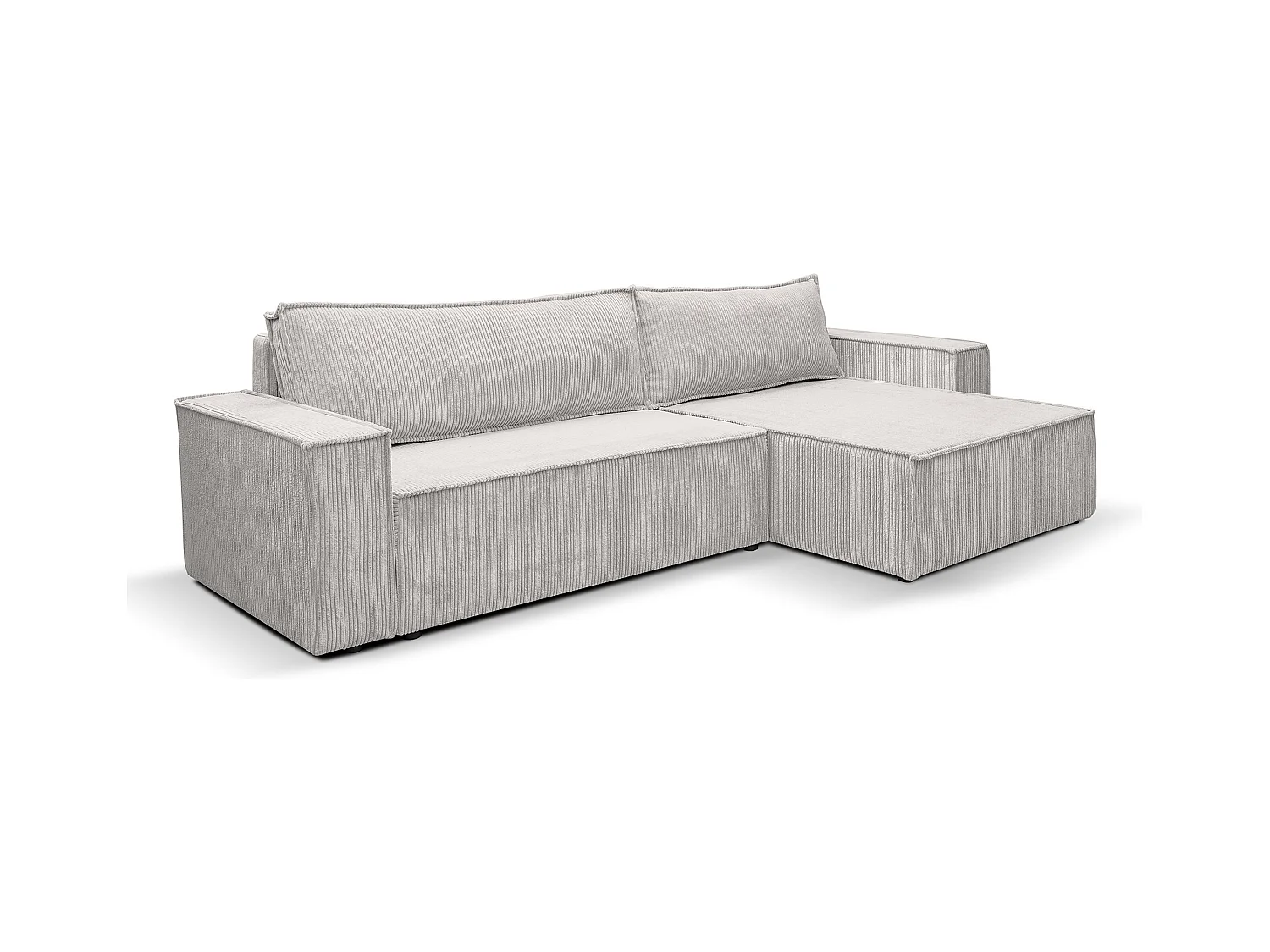 Canapé d'angle Hugo XL avec fonction couchage et coffre de rangement, couleur : gris clair, tissu cordé, ottomane à gauche ou à droite