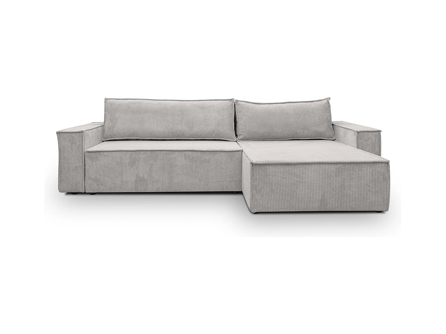 Canapé d'angle Hugo XL avec fonction couchage et coffre de rangement, couleur : gris clair, tissu cordé, ottomane à gauche ou à droite
