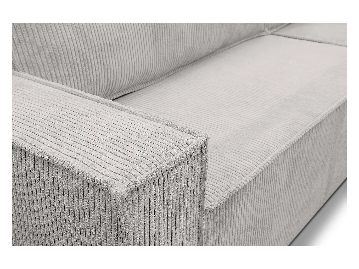 Canapé d'angle Hugo XL avec fonction couchage et coffre de rangement, couleur : gris clair, tissu cordé, ottomane à gauche ou à droite