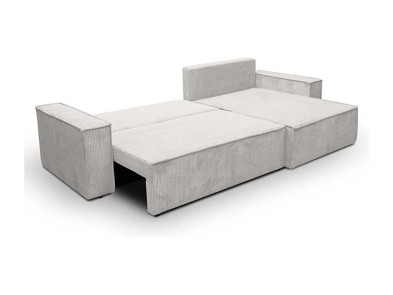 Canapé d'angle Hugo XL avec fonction couchage et coffre de rangement, couleur : gris clair, tissu cordé, ottomane à gauche ou à droite