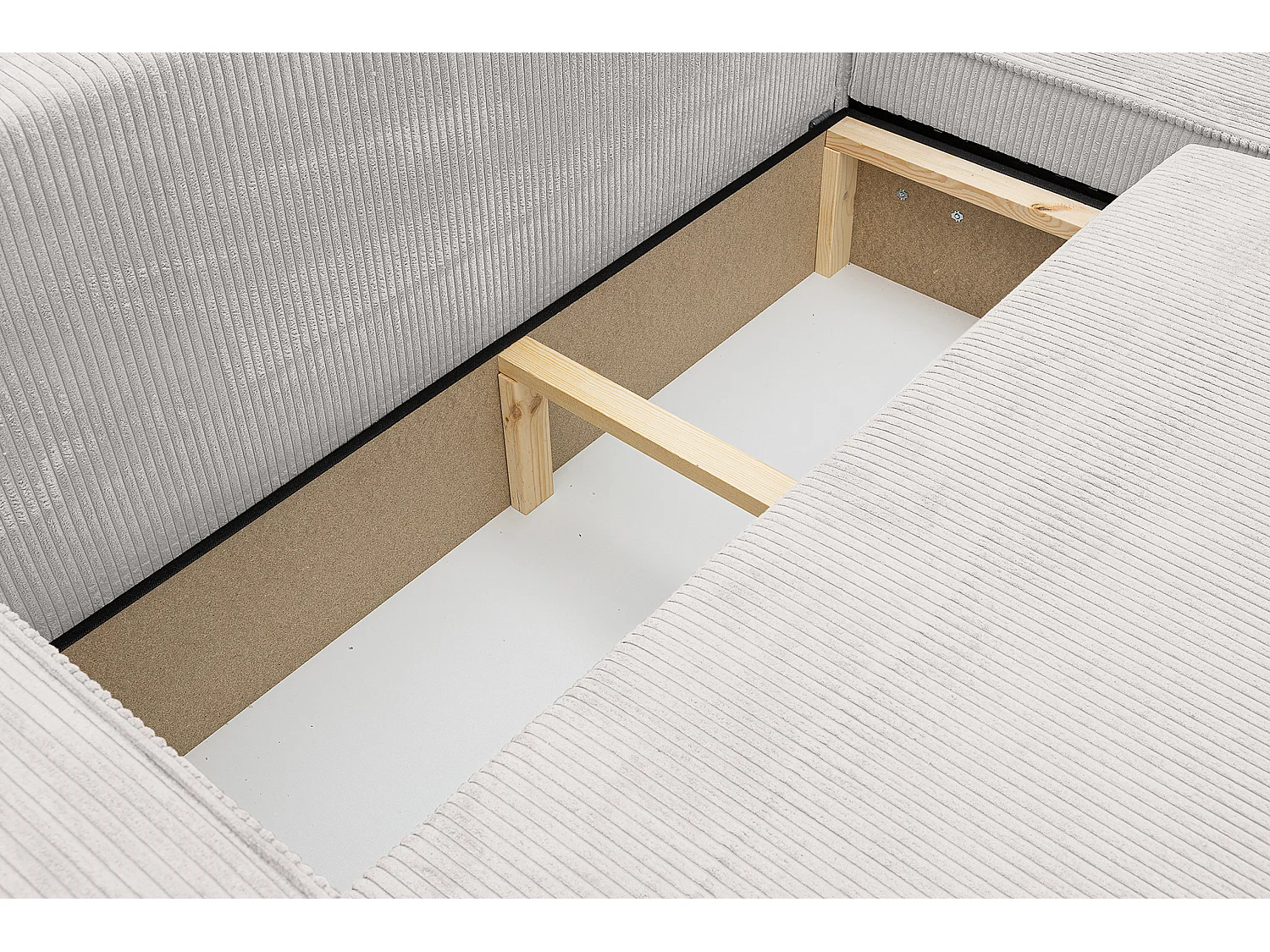 Canapé d'angle Hugo XL avec fonction couchage et coffre de rangement, couleur : gris clair, tissu cordé, ottomane à gauche ou à droite